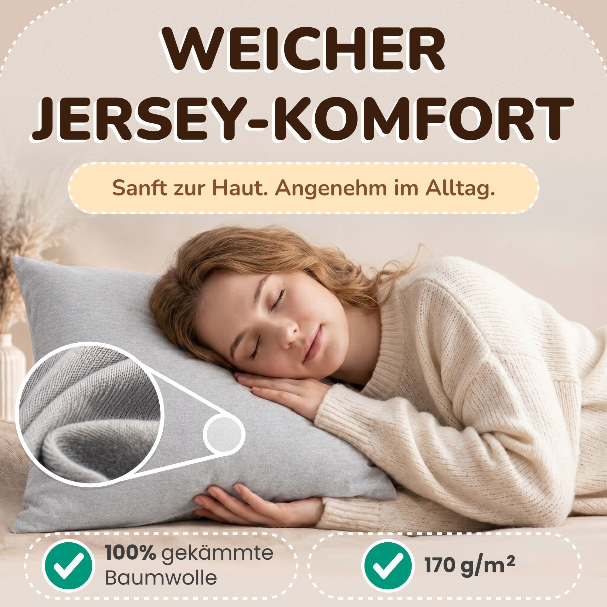 leevitex® Kissenbezüge Kissenbezug 40 x 40 cm, 2er Set, Silber/Hellgrau, (2 Stück), feine Jersey-Qualität, 100% Baumwolle, robuster Reißverschluss
