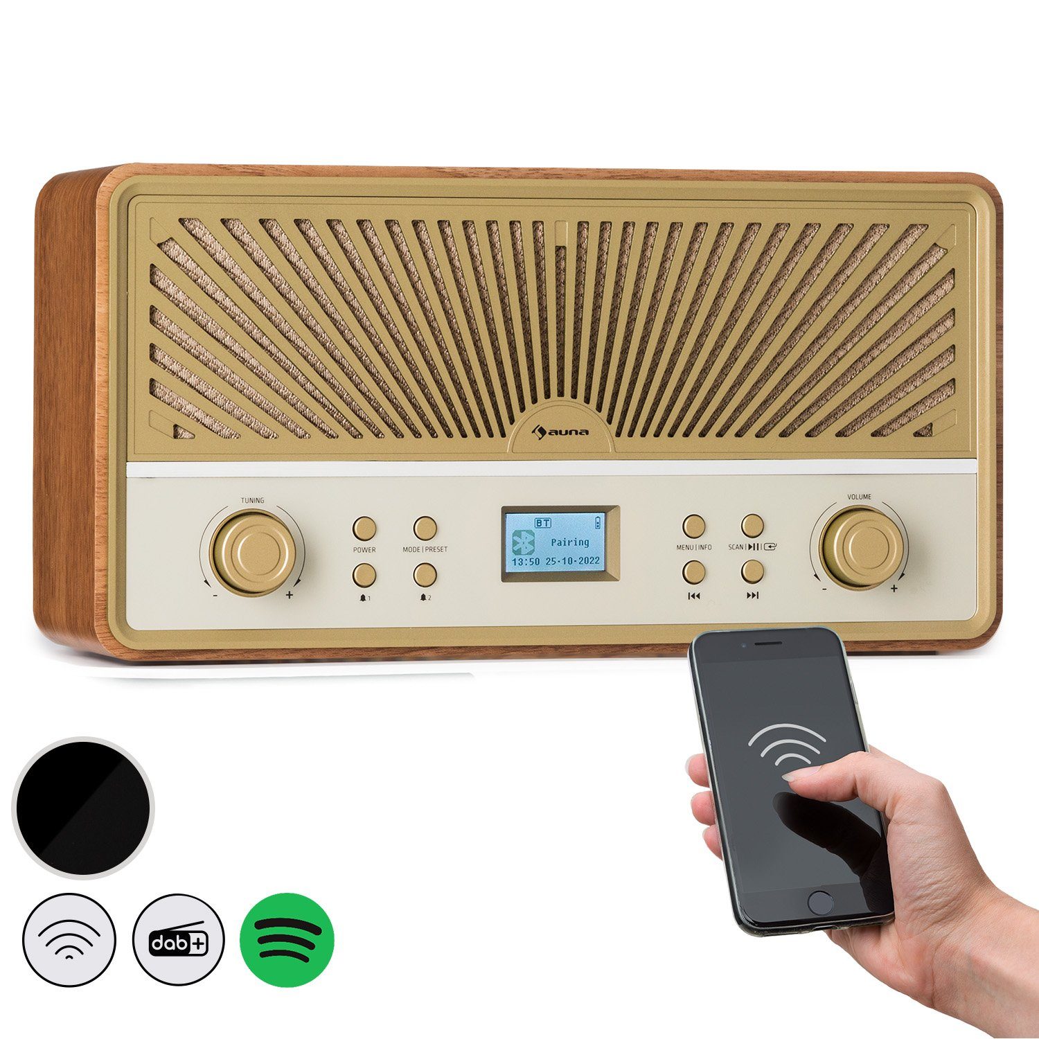 Bluetooth Go (DAB/FM-Radio, Auna DAB Radio UKW Glastonbury 6 W, Stereonanlage MP3 Sand) USB