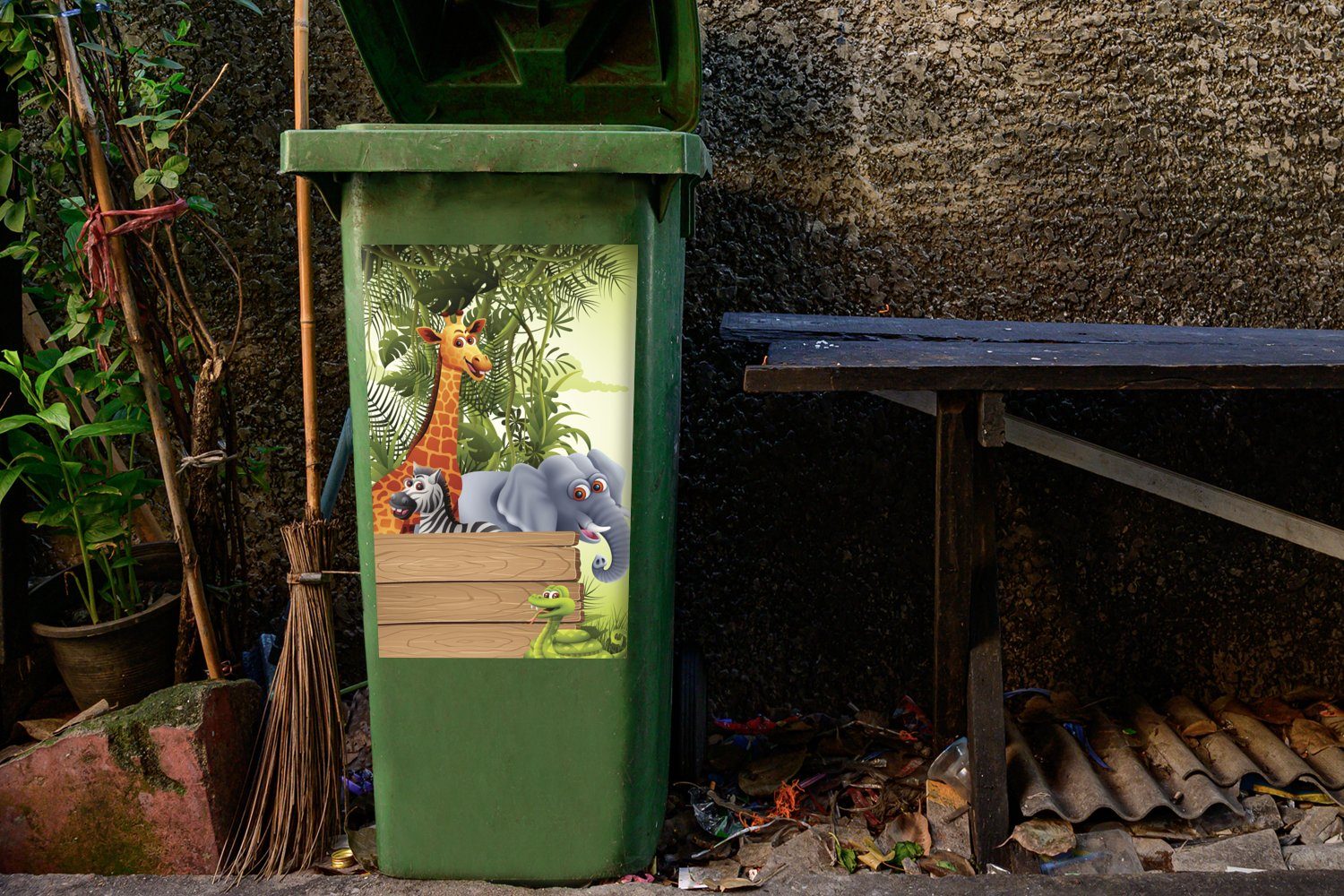 - (1 Kinder MuchoWow Mülleimer-aufkleber, Container, St), Natur - - Sticker, Wandsticker Mülltonne, Abfalbehälter Giraffe Dschungeltiere