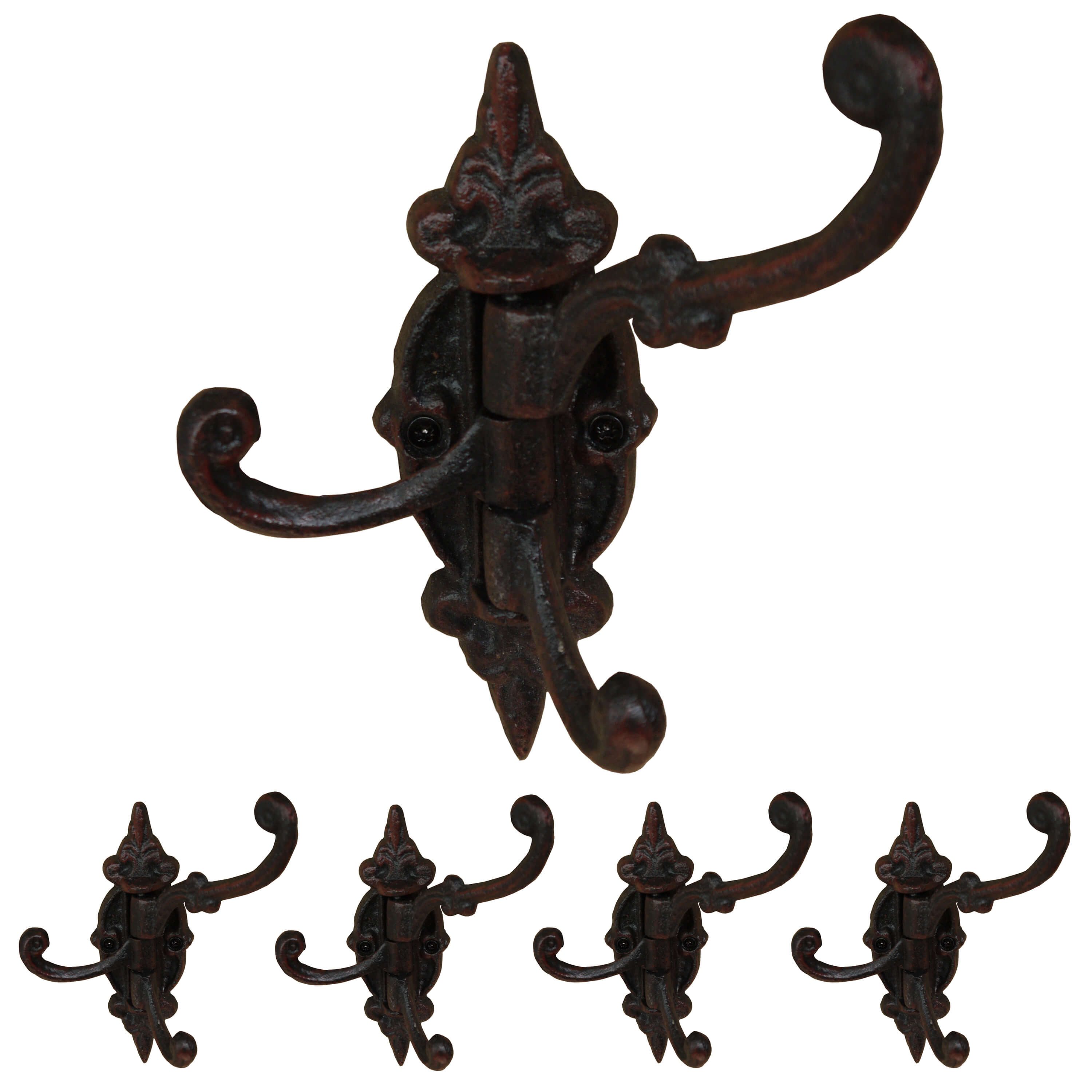 Dekowunder Wandhaken Set 5 drehbare Garderobenhaken Gusseisen Landhaus Antik Schwarz Braun, (5 x Garderobenhaken)