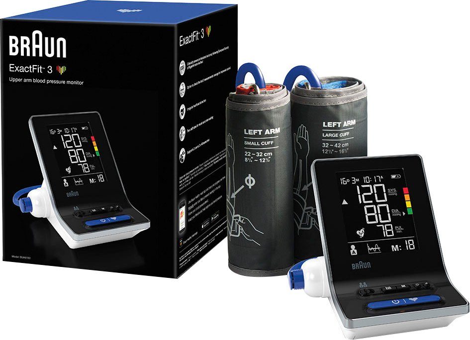 Braun Oberarm-Blutdruckmessgerät ExactFit™ 3 - BUA6150, Mit zwei  Manschettengrößen für Genauigkeit und Komfort, Erkennung eines  unregelmäßigen Herzschlags