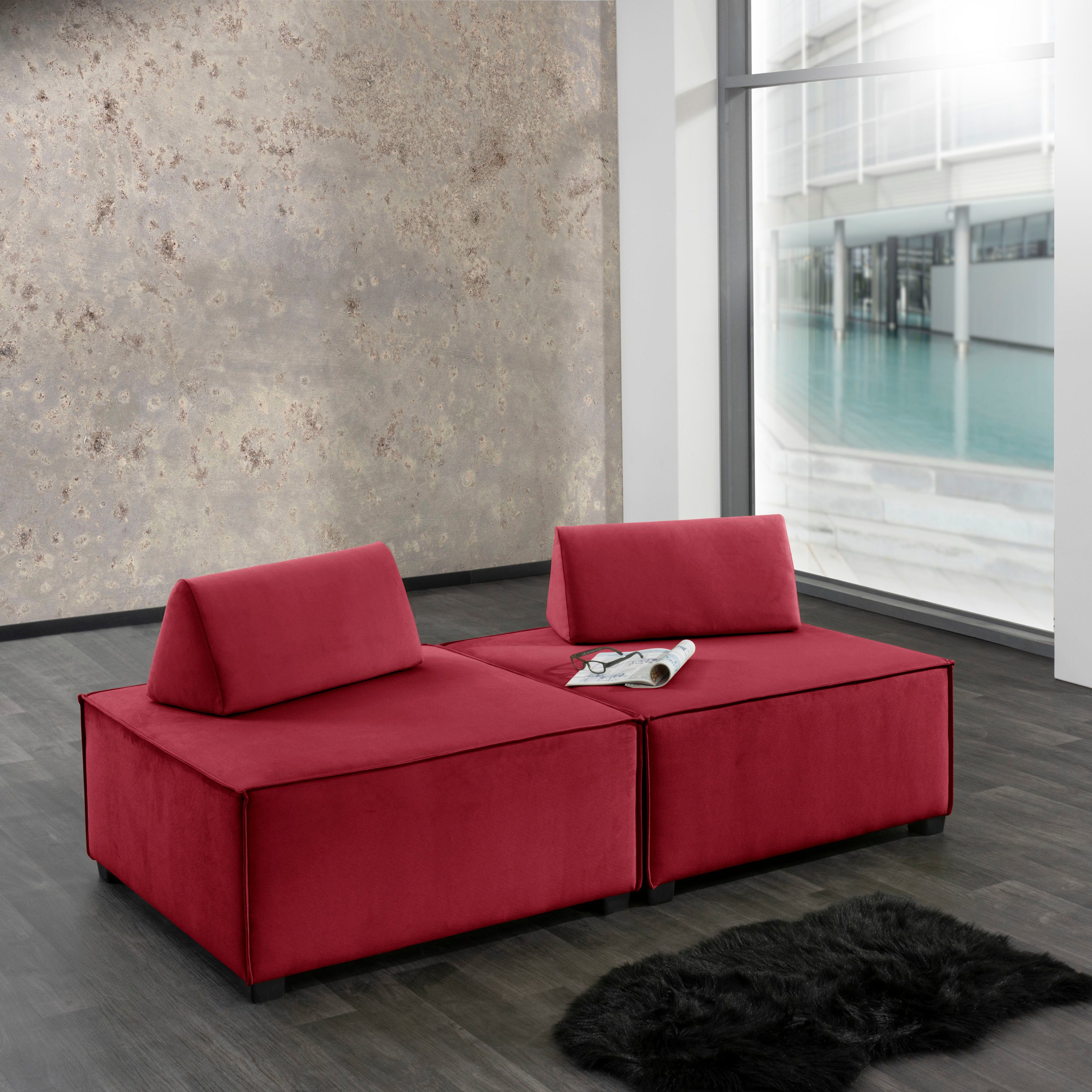 Max Winzer® Wohnlandschaft MOVE, Set, Sofa-Set 10 aus 2 Hockern, inklusive 2 Kissenaufsätze, kombinierbar rot