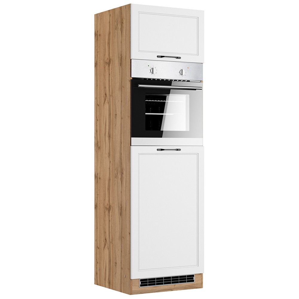 Lomadox Herdumbauschrank MONTERREY-03 Backofenumbauschrank Hochschrank Küchenschrank, 60cm, weiß/Eiche