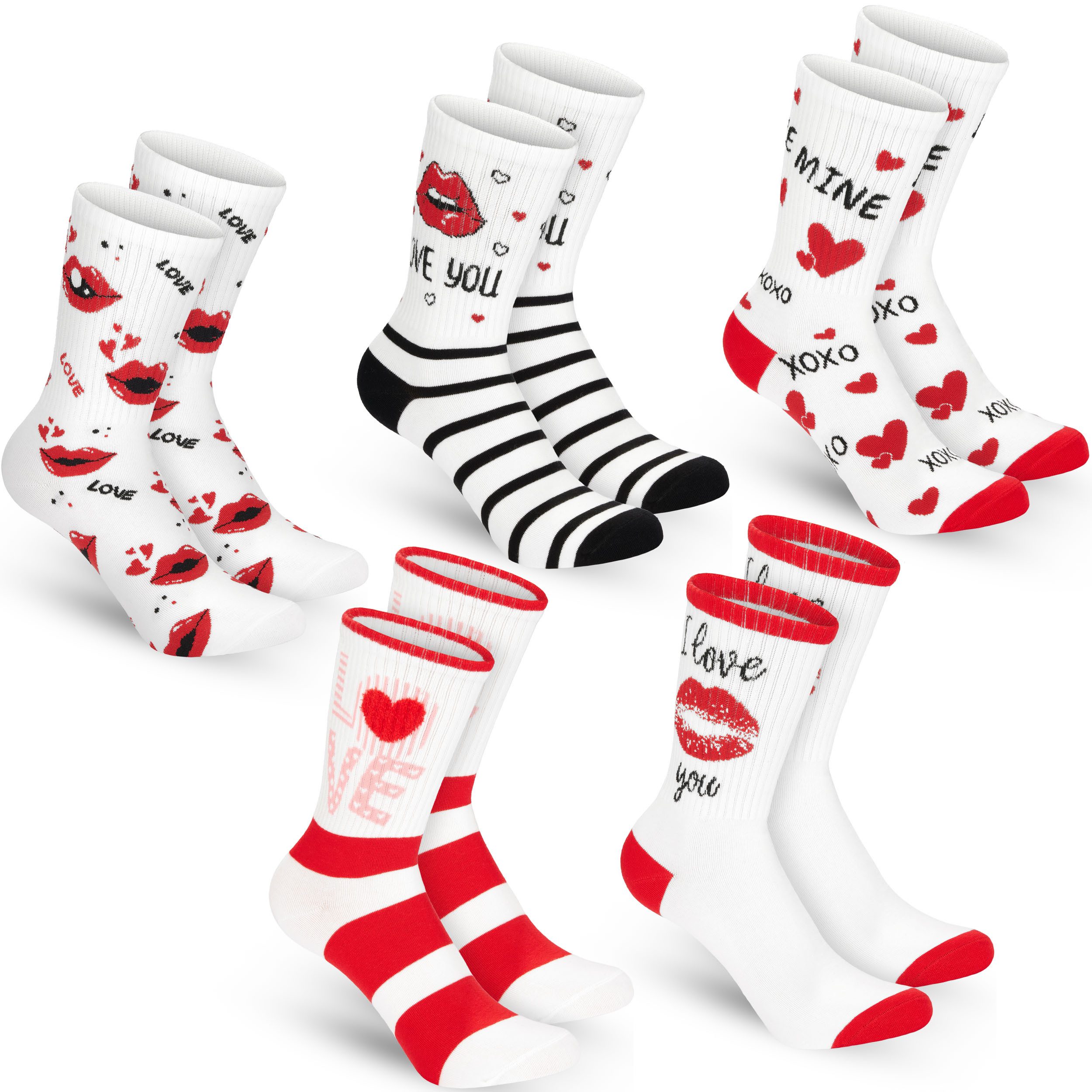 BRUBAKER Socken Weiße Tennissocken mit Roten Herzen - I Love You & Be Mine günstig online kaufen