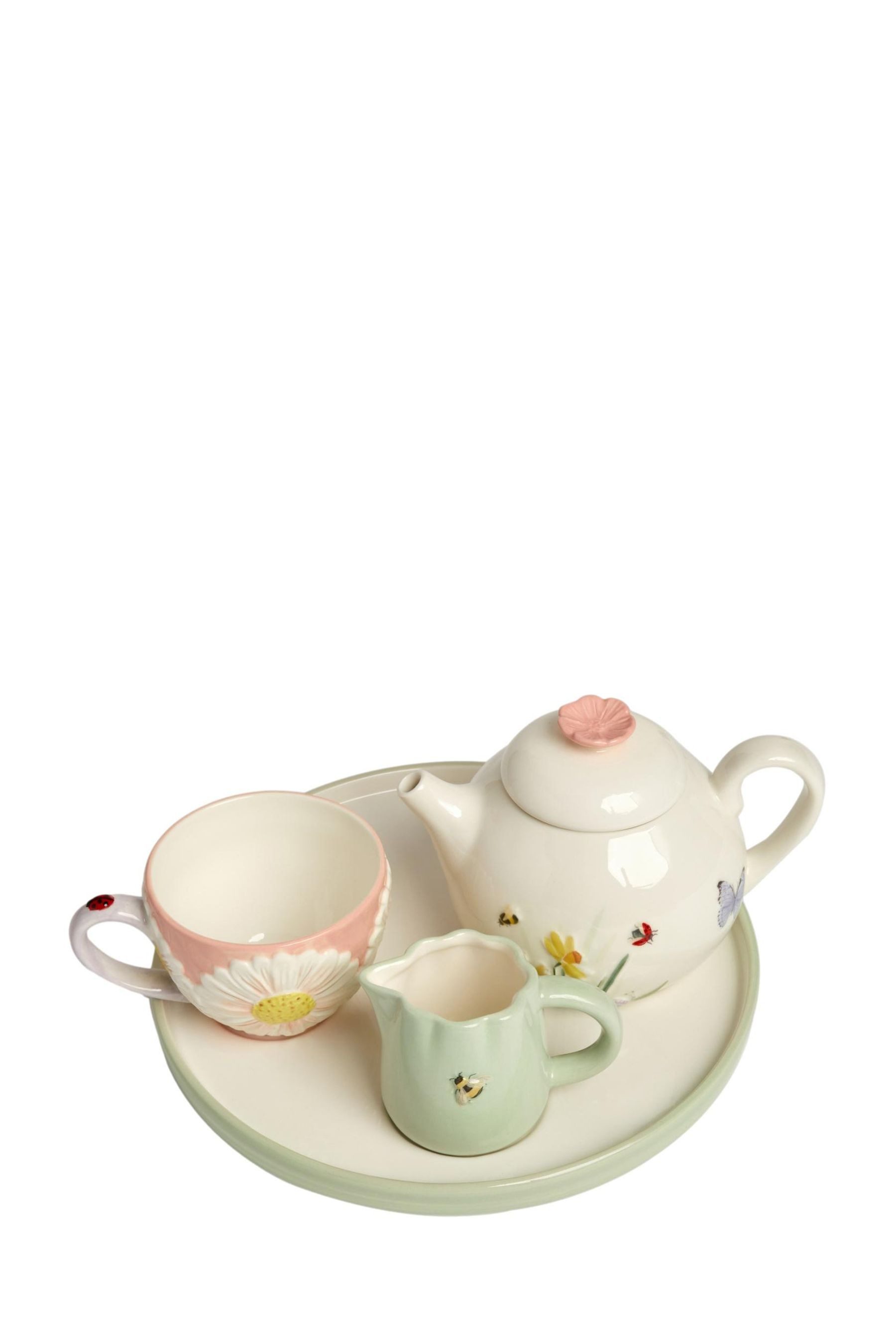 Next Becher Tierwelt-Set,Teekännchen, Tasse, Milchkrug,Tablett, 3-tlg., Steingut