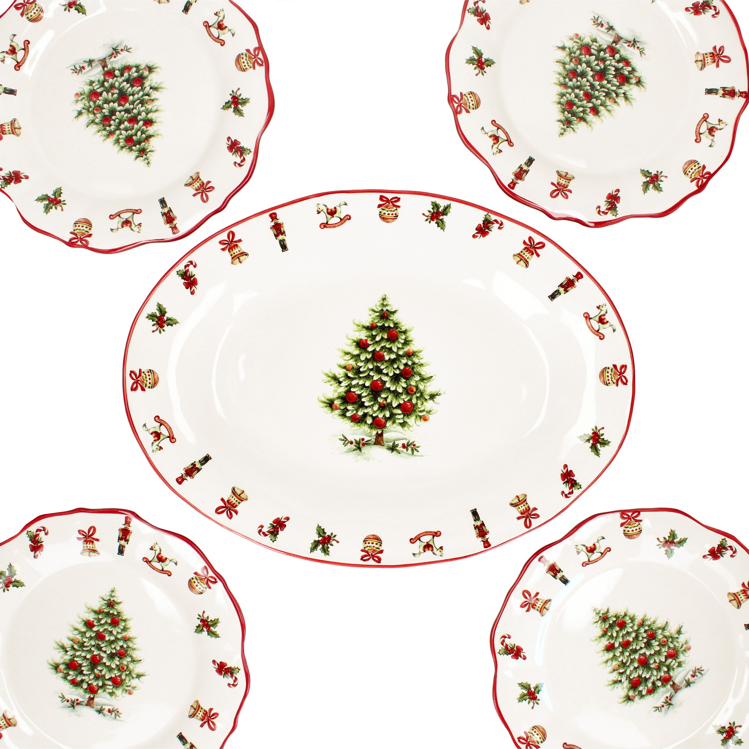 MamboCat Teller-Set 5tlg Lunch-Set Maestro Natale 4 Personen Speiseteller Servierplatte, Keramik