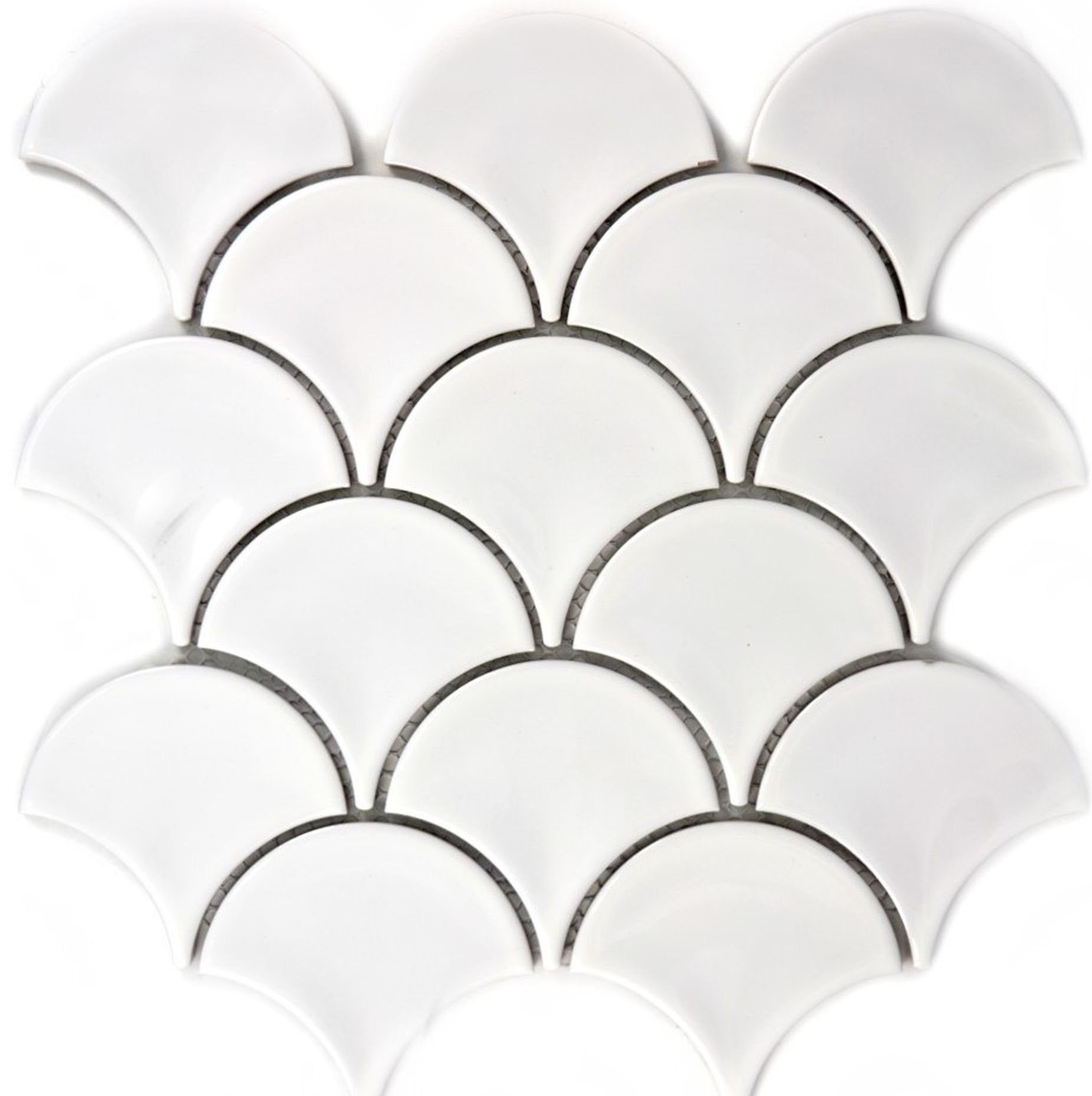 Mosani Mosaikfliesen Fächer Mosaik Fliese Keramik Fischschuppen Tropfen wei günstig online kaufen