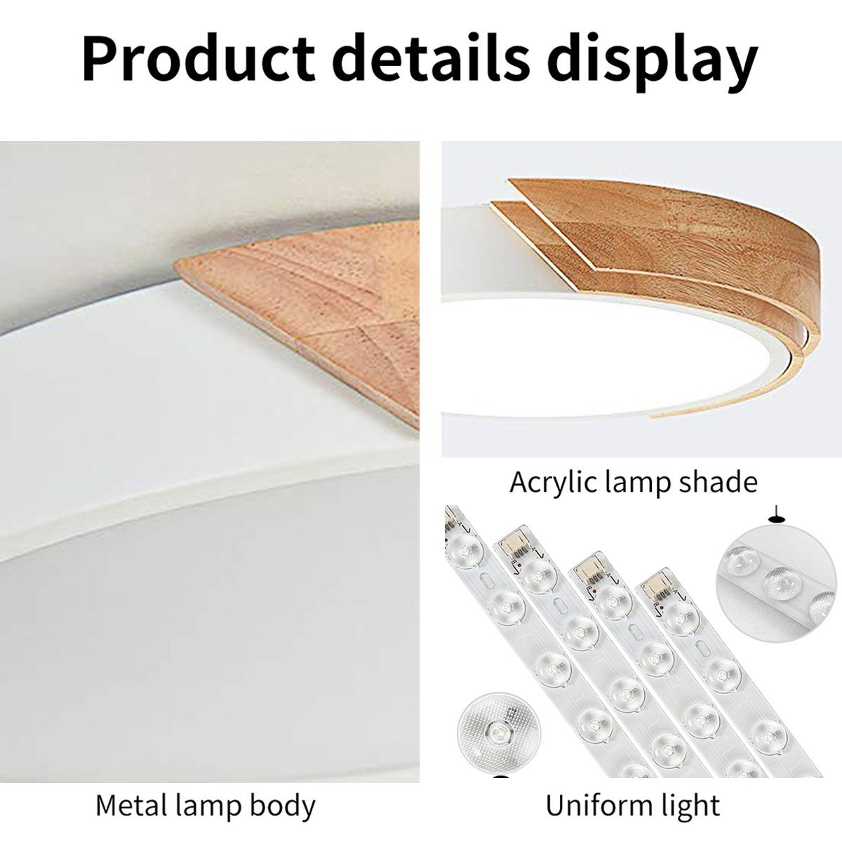 mit 3000K-6000K, Schlafzimmer Deckenleuchte LED Küche Holz Deckenlampe, für (40x40x4cm) Wohnzimmer Natsen dimmbar Kinderzimmer 36W, Fernbedienung, Runde Büro