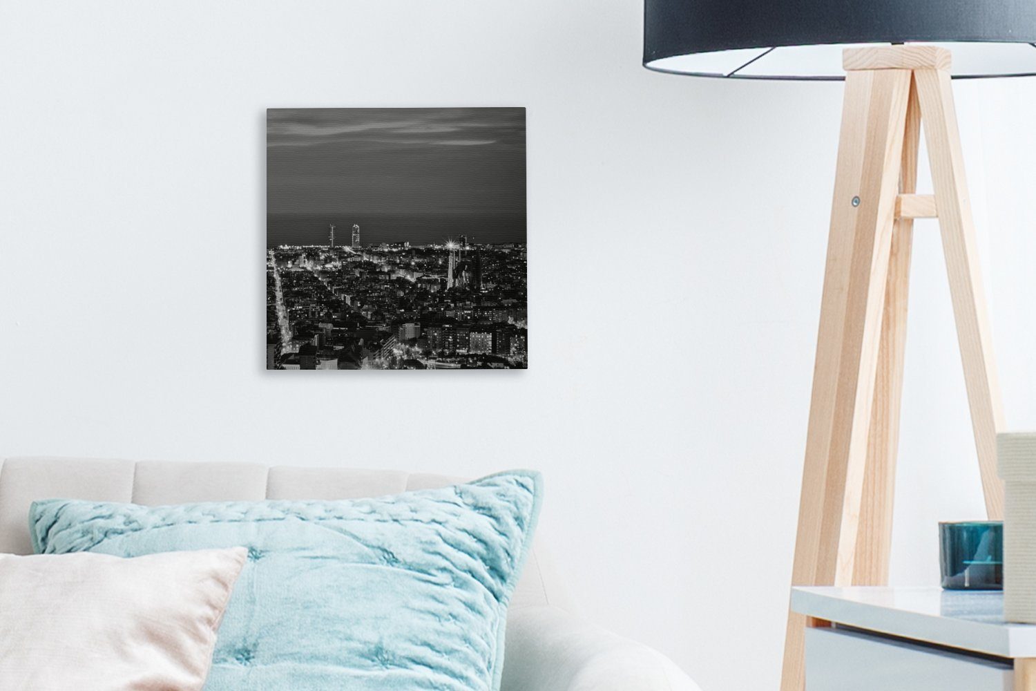 OneMillionCanvasses® Leinwandbild Spanien - Skyline Wohnzimmer - für Schwarz Leinwand - Bilder - Barcelona St), Weiß, Schlafzimmer (1