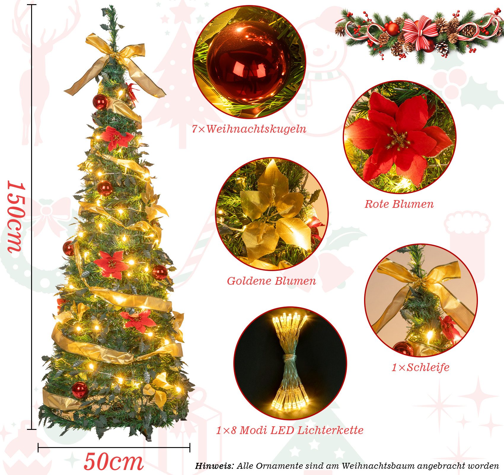 ElitVita Künstlicher Weihnachtsbaum Pop Up Weihnachtsbaum, 150cm, Faltbarer günstig online kaufen