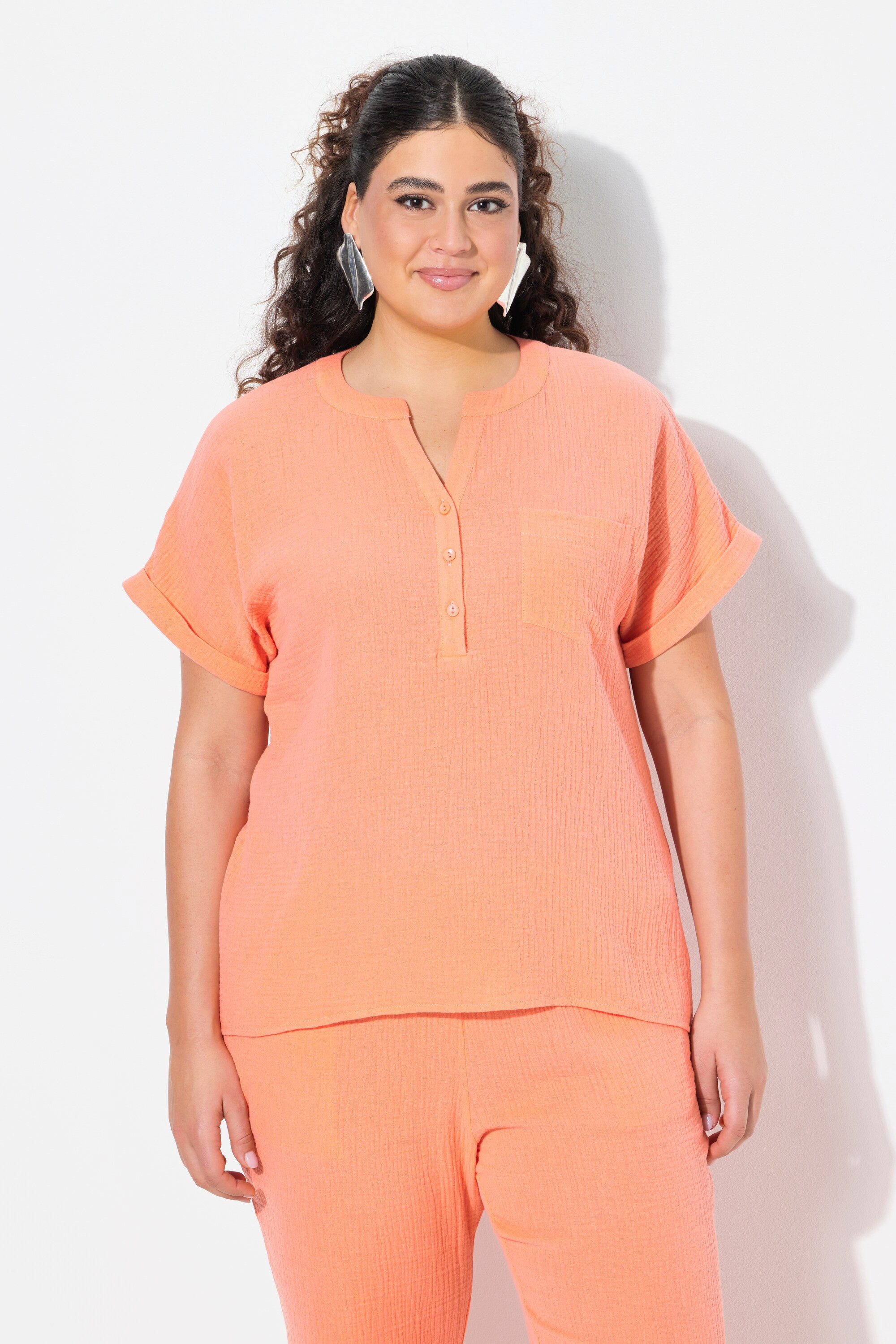 Ulla Popken Druckbluse Musselin-Bluse Oversized Tunika-Ausschnitt günstig online kaufen