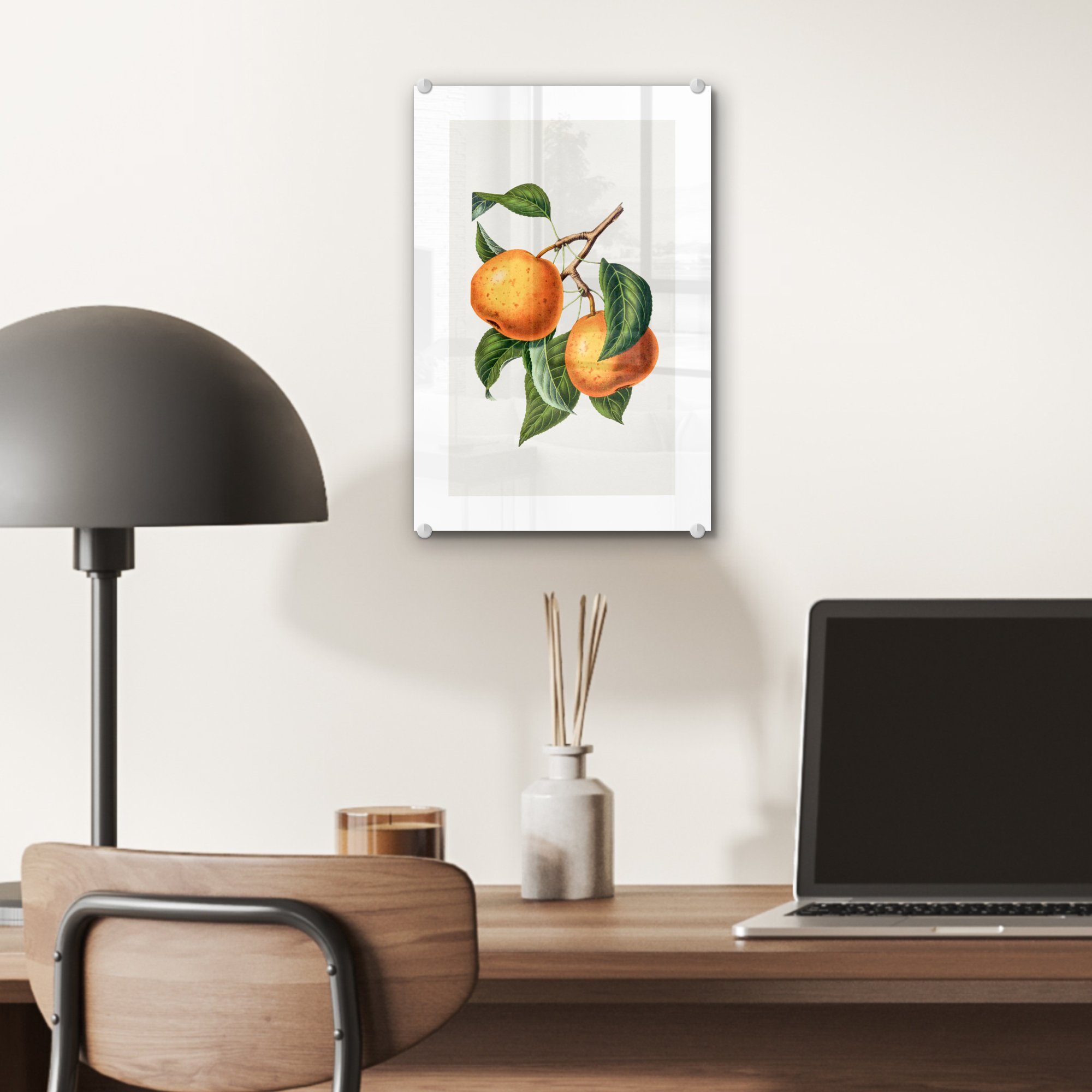 Früchte Glas Lebensmittel, Blätter - - Wandbild Glasbilder Wanddekoration (1 Acrylglasbild - - MuchoWow auf Bilder auf Foto St), - Glas