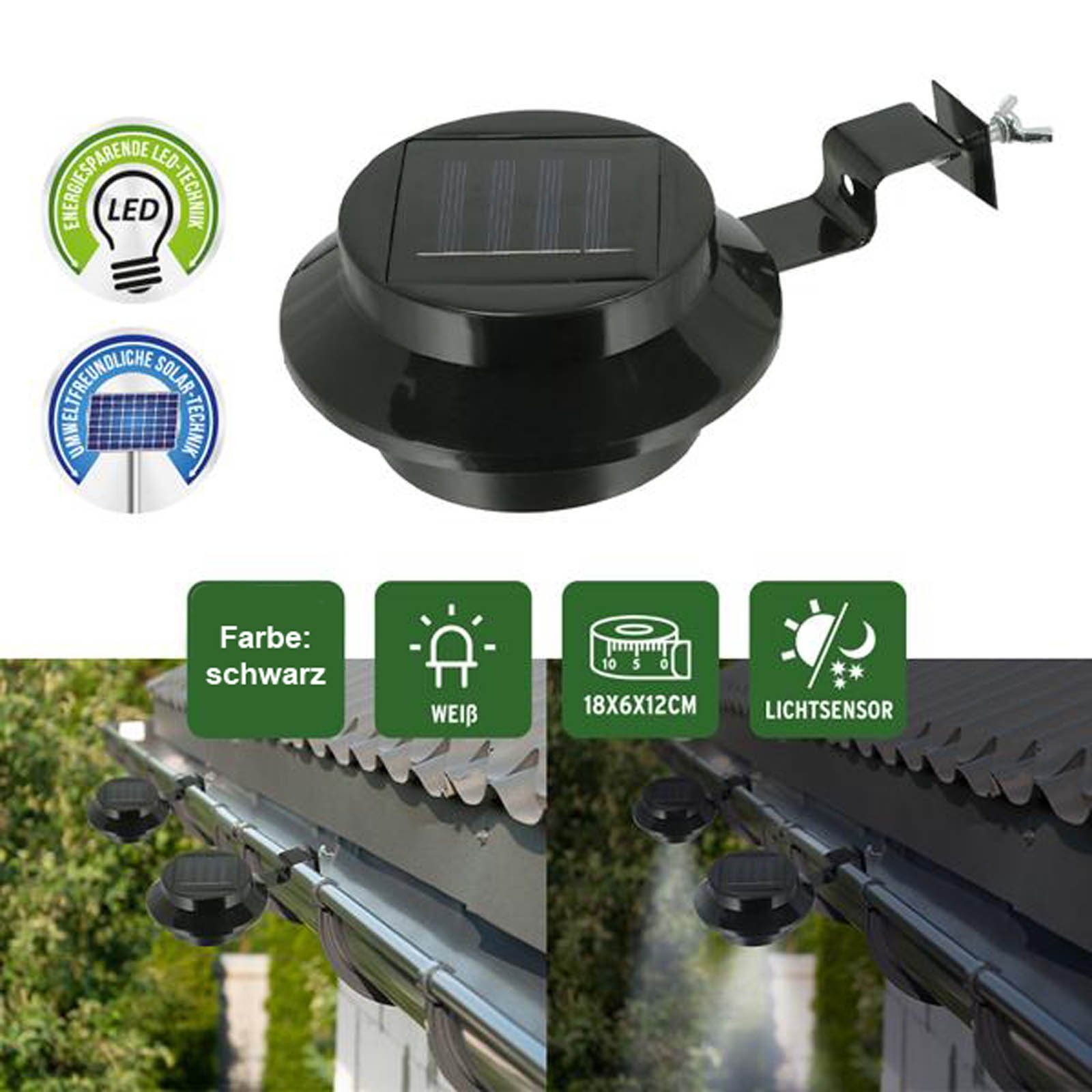 HAC24 LED Gartenleuchte Dachrinnenlampe Dachrinnen Lampe Licht Regenrinne Solarlampe, LED fest integriert, Kaltweiß, Solar, Schwarz 3 leistungsstarke helle LEDS – Bild 2 von 2