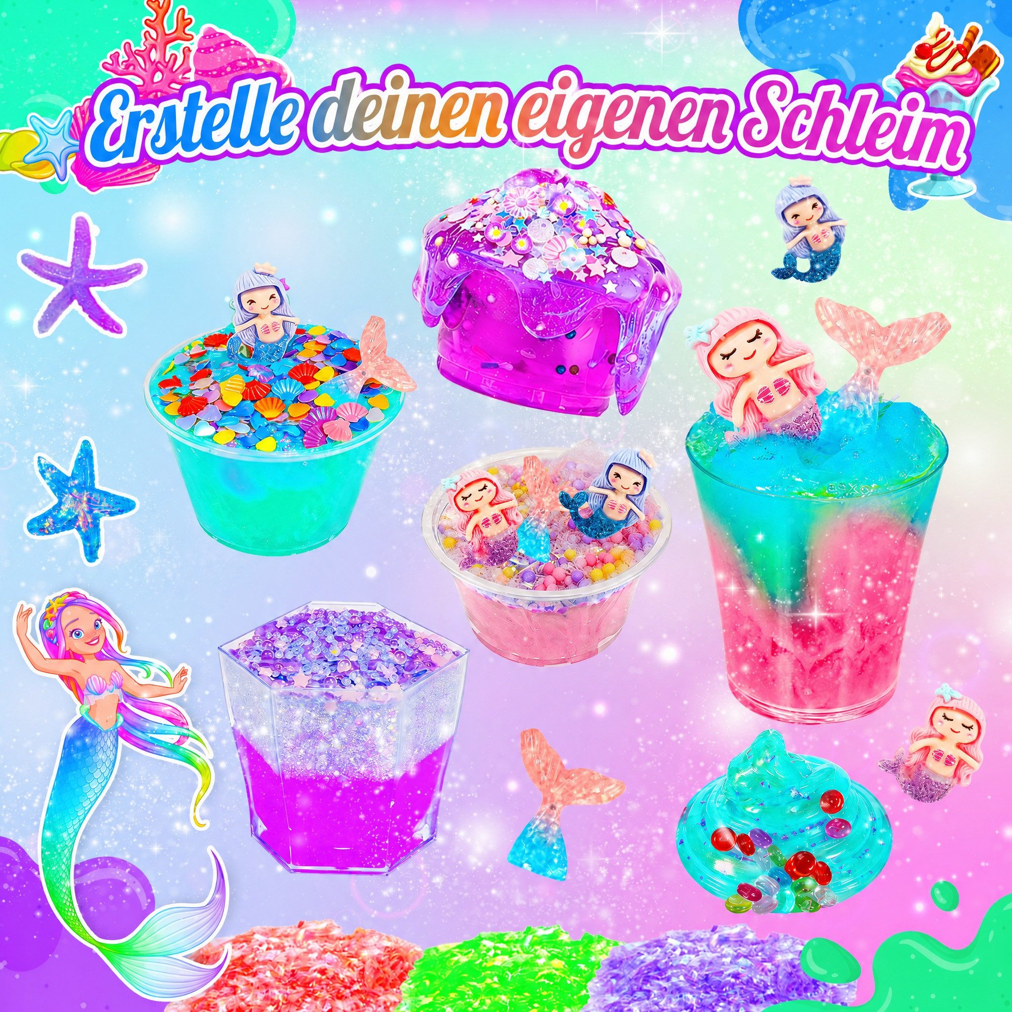 Wootoy Kreativset Experimentierkasten Schleim Bastelset Galaxy Einhorn DIY Slime Kit, (mit Glitzer Perlen und Zubehör zum Kreativen Gestalten, 1-tlg., Schleim-Bastelset in zwei Themenwelten: Galaxie oder Einhorn), Fördert Kreativität Feinmotorik und spielerisches Experimentieren