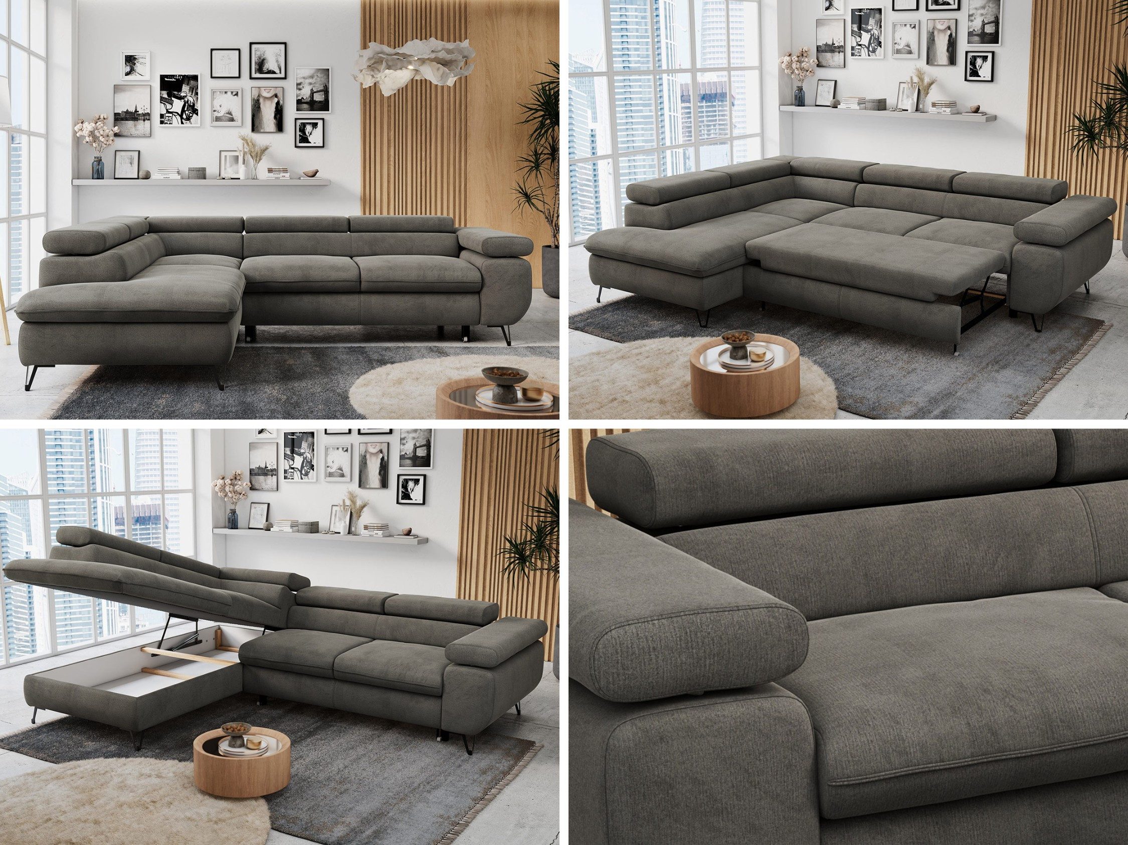 MKS MÖBEL Ecksofa PETER L, Set, Ecksofa L-form, HR35-Schaum, Wellenfederkern, Bettfunktion, Einstellbare Kopfstützen, Bettkasten