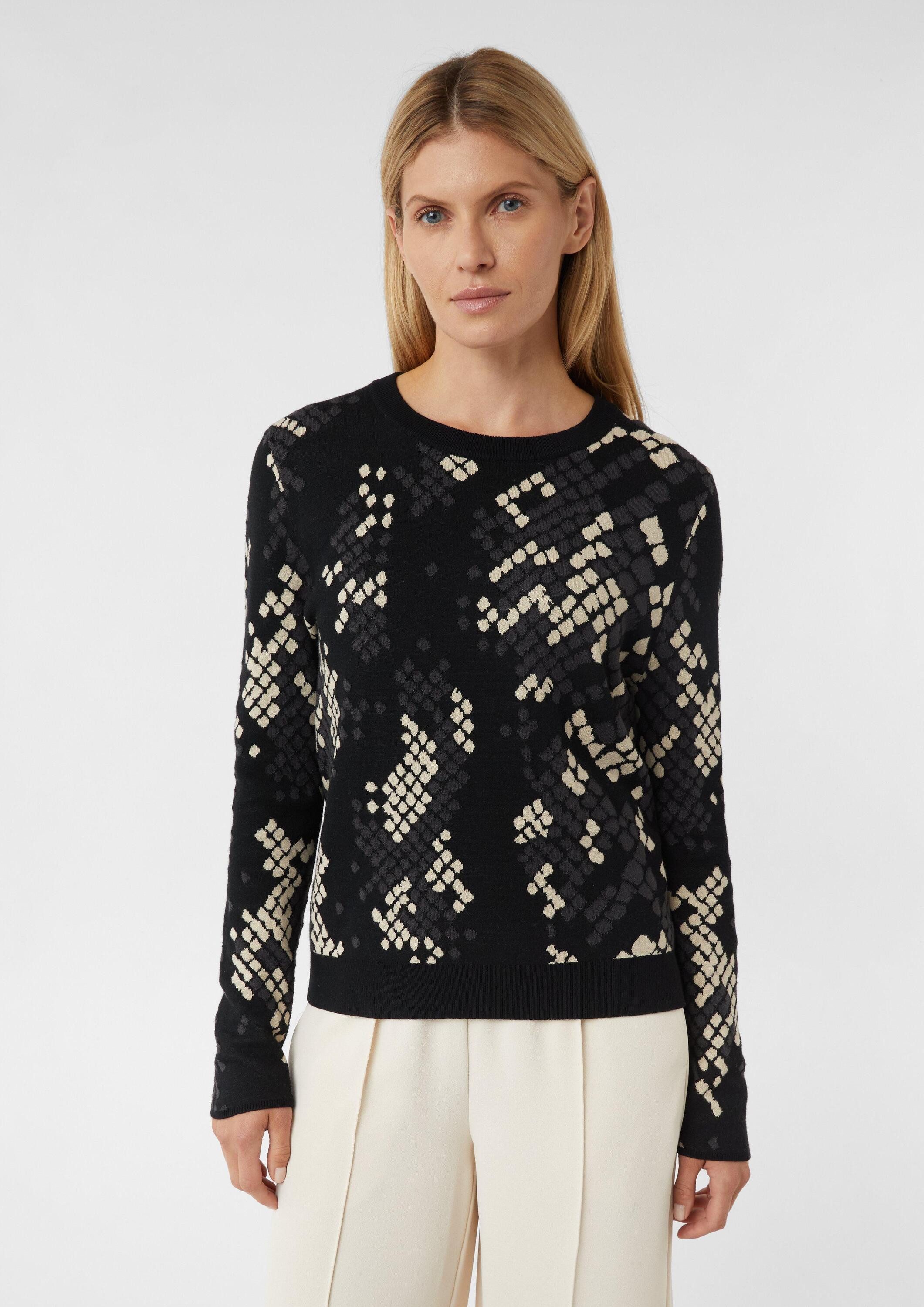 comma Longpullover Strickpullover Feinstrickpullover mit Jacquard-Muster günstig online kaufen
