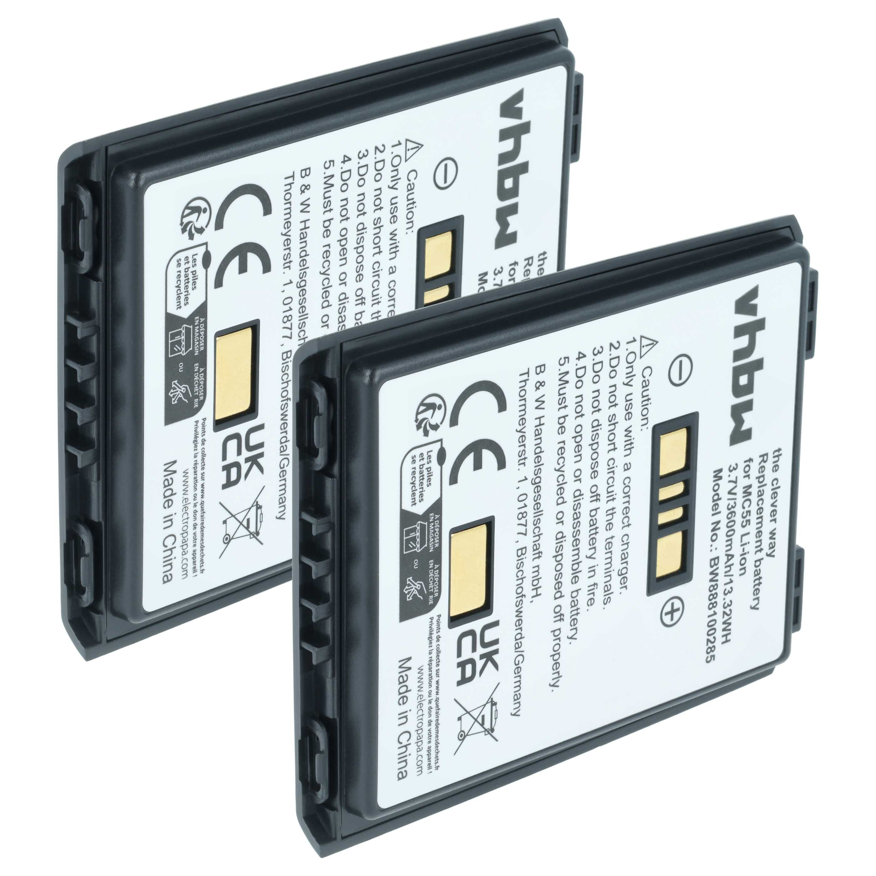 vhbw Akku passend für Symbol MC55, MC65, MC56, MC659B, MC659, MC5590, Tablet-Akku Akku Li-Ion 3600 mAh (3,7 V, 2 St), Leistungsfähige Austausch-Akkus für Mobilcomputer, PDA, Scanner