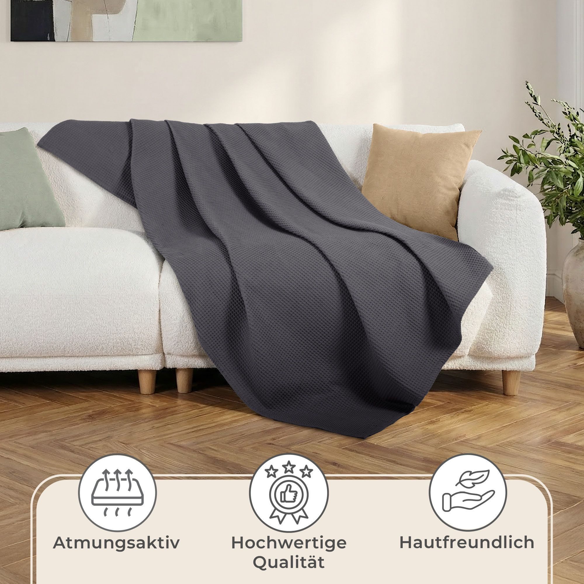 Laynenburg Tagesdecke Waffelpique aus 100% Baumwolle – Baumwolldecke, Kuscheldecke, Wohndecke als Sommerdecke, Bett-Überwurf, Couch-Überwurf, Sofa-Decke – Bild 5 von 5