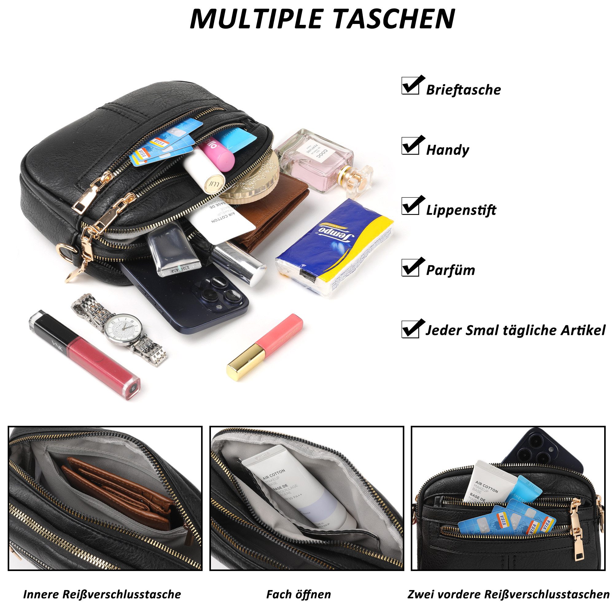TAN.TOMI Schultertasche Umhängetasche Damen Mittelgroß tasche mit Weich Breiter Gurt, Damen Handtasche mit Verstellbarer Schulterriemen – Bild 4 von 5