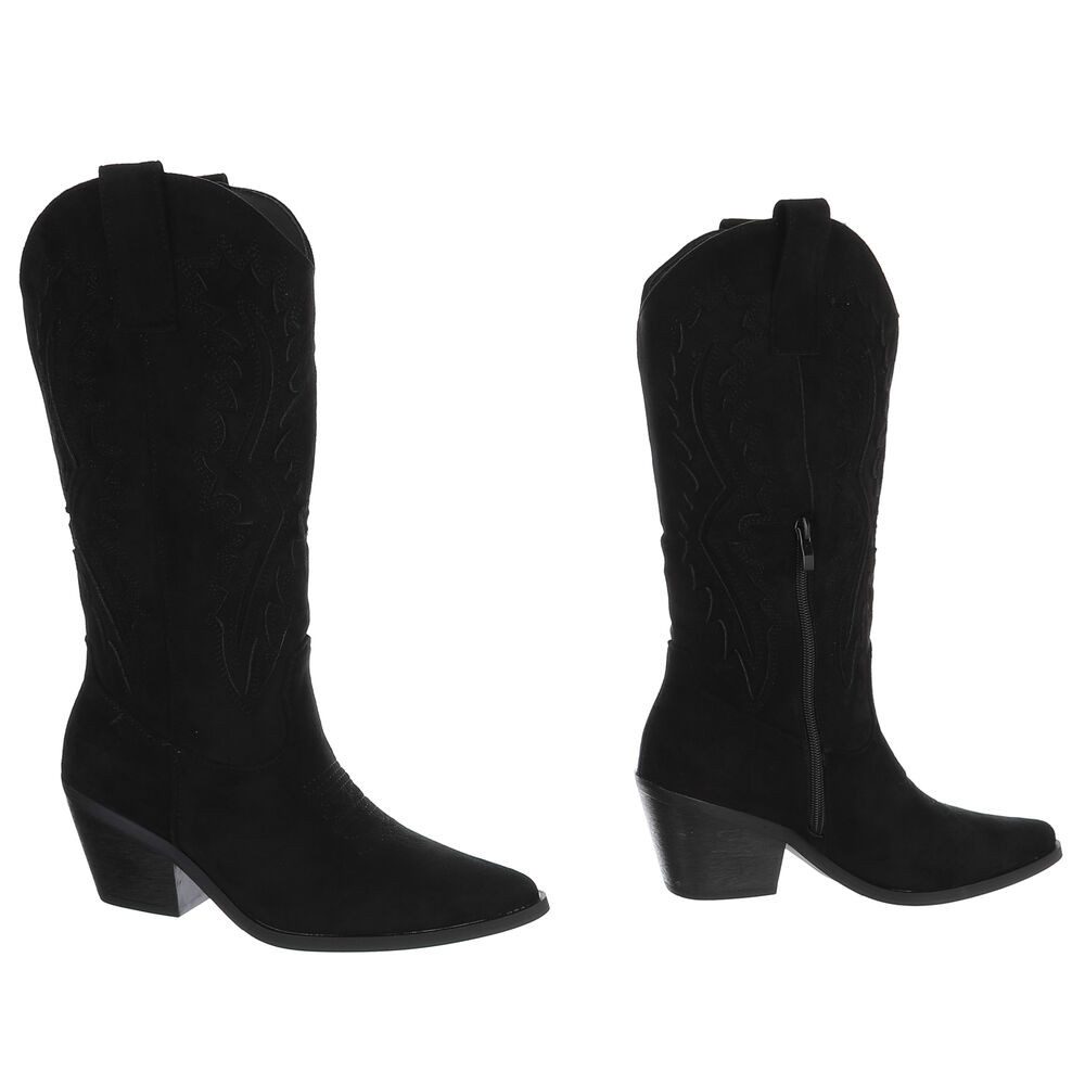 Ital-Design Damen Cowboystiefel mit Blockabsatz und Prägung Westernstiefel (92002508) Blockabsatz Stiefel in Schwarz – Bild 4 von 5