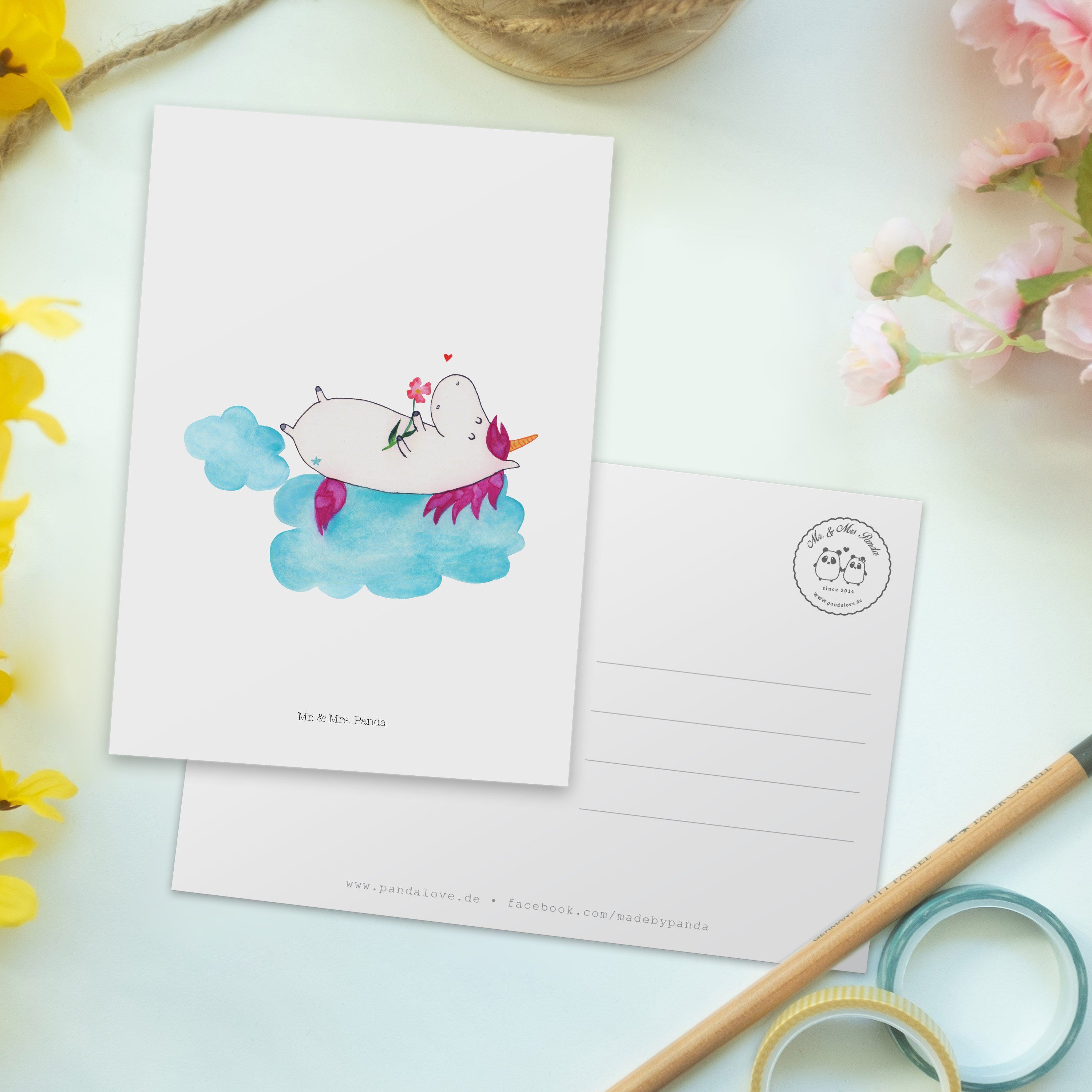 Mr. & - Weiß Panda Einladung, Wolke Mrs. - G auf Postkarte verliebt Einhörner, Geschenk, Einhorn