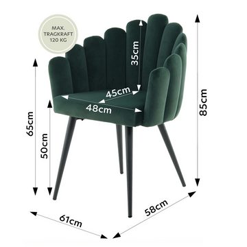 Qiyano Esszimmerstuhl Lani Stuhl mit Armlehne Muschel-Form Schminktisch Wohnzimmer Grün (1 St)