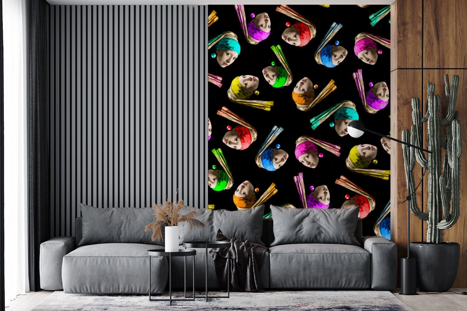 Vinyl Perlenohrring Wandtapete Regenbogen, Mädchen MuchoWow bedruckt, Wohnzimmer, für Matt, einem Montagefertig - Fototapete mit - Muster (3 St), Tapete