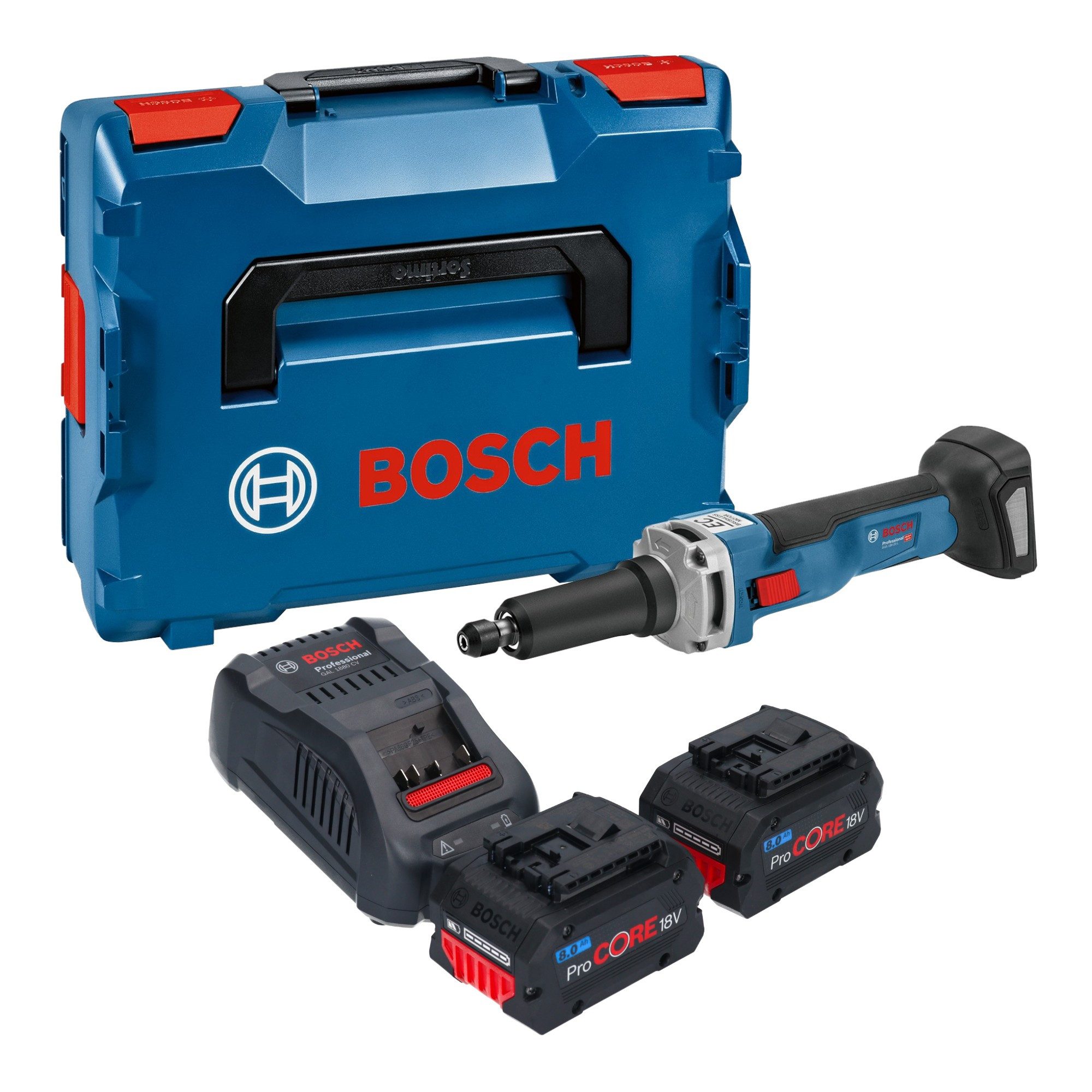 Bosch Professional Akku-Geradschleifer GGS 18V-23 LC 18 V + 2x ProCORE Akku 8,0 Ah + Ladegerät + L-Boxx