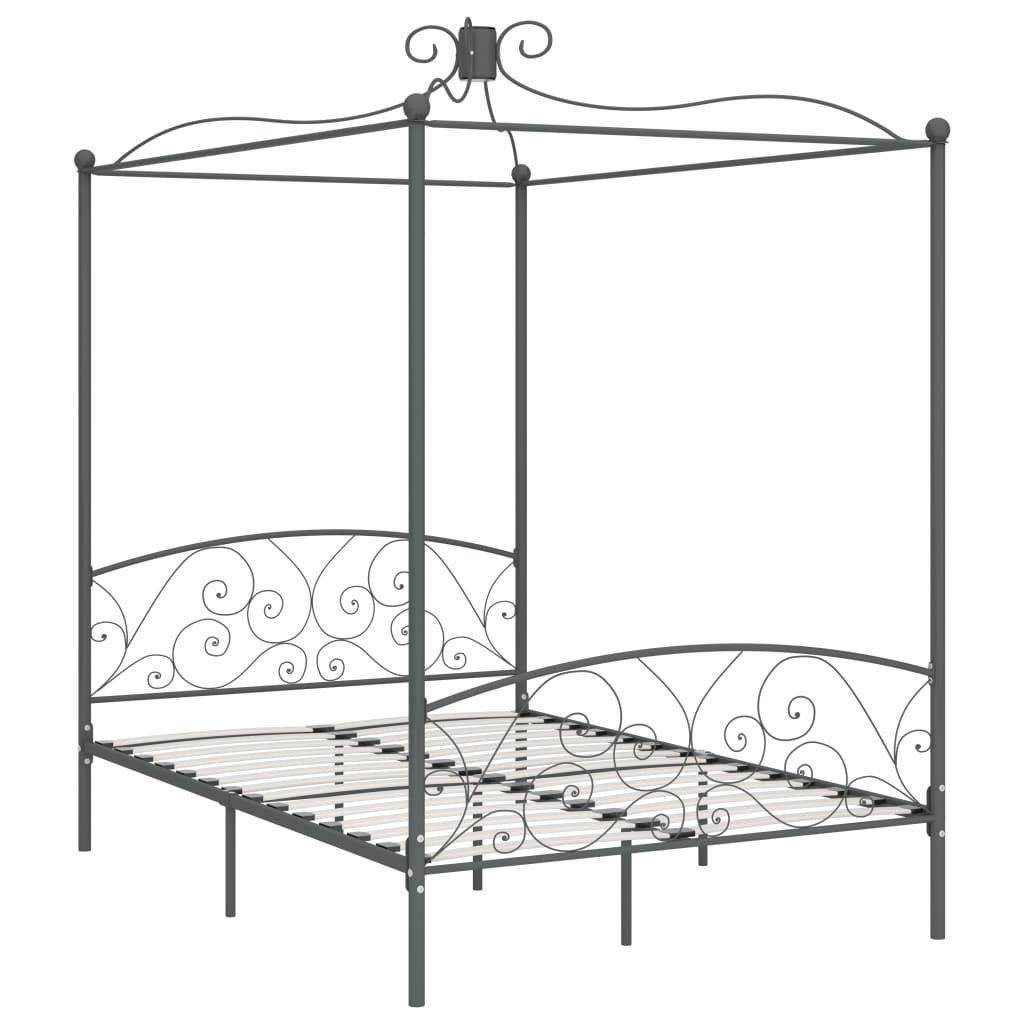 Himmelbett 120 x 200 cm Himmelbett-Gestell Grau Metall 120x200 cm Bett Bettrahmen