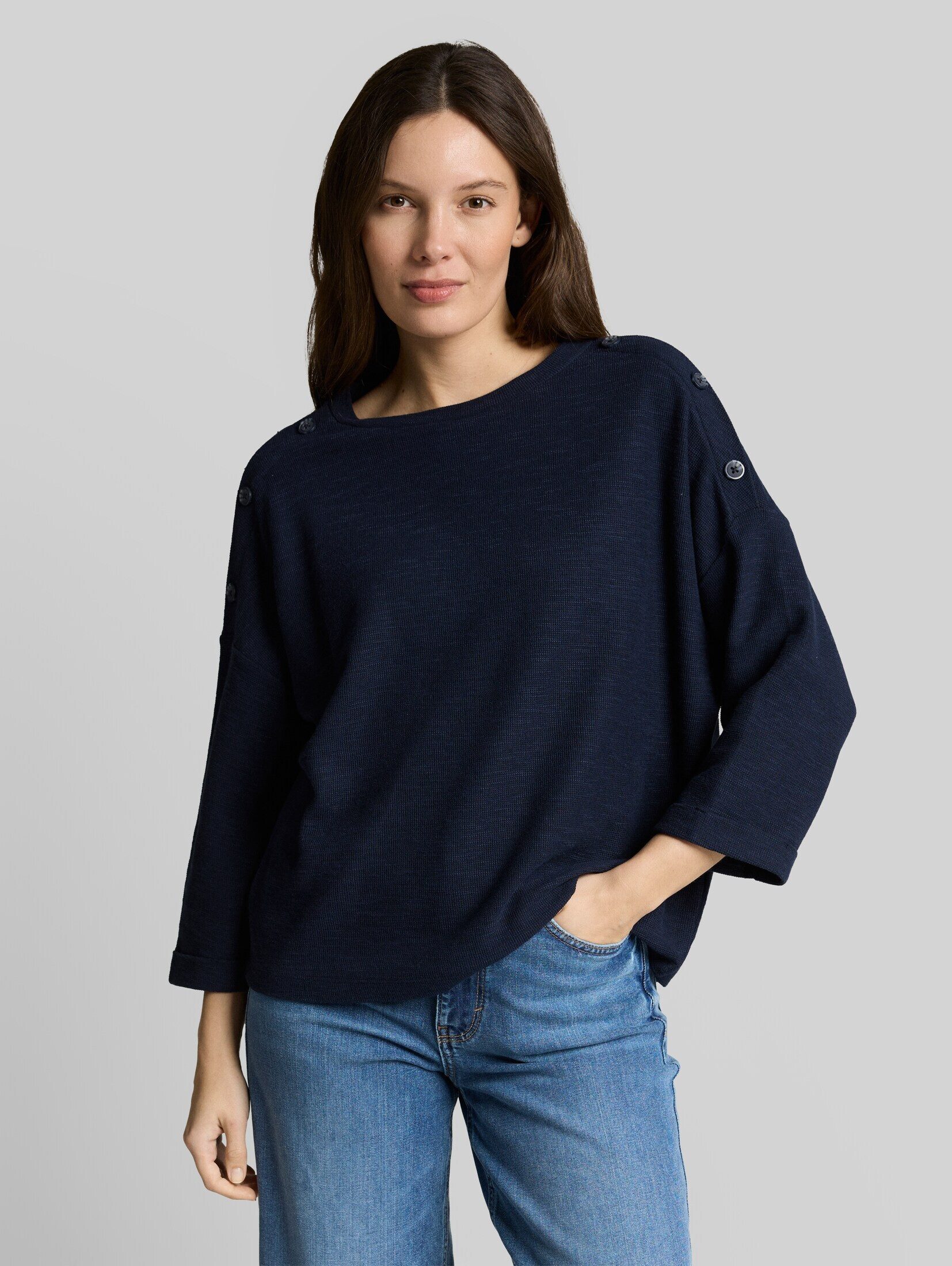 TOM TAILOR 3/4-Arm-Shirt T-Shirt (im Einserpack) Langarmshirt mit Knopf-Details