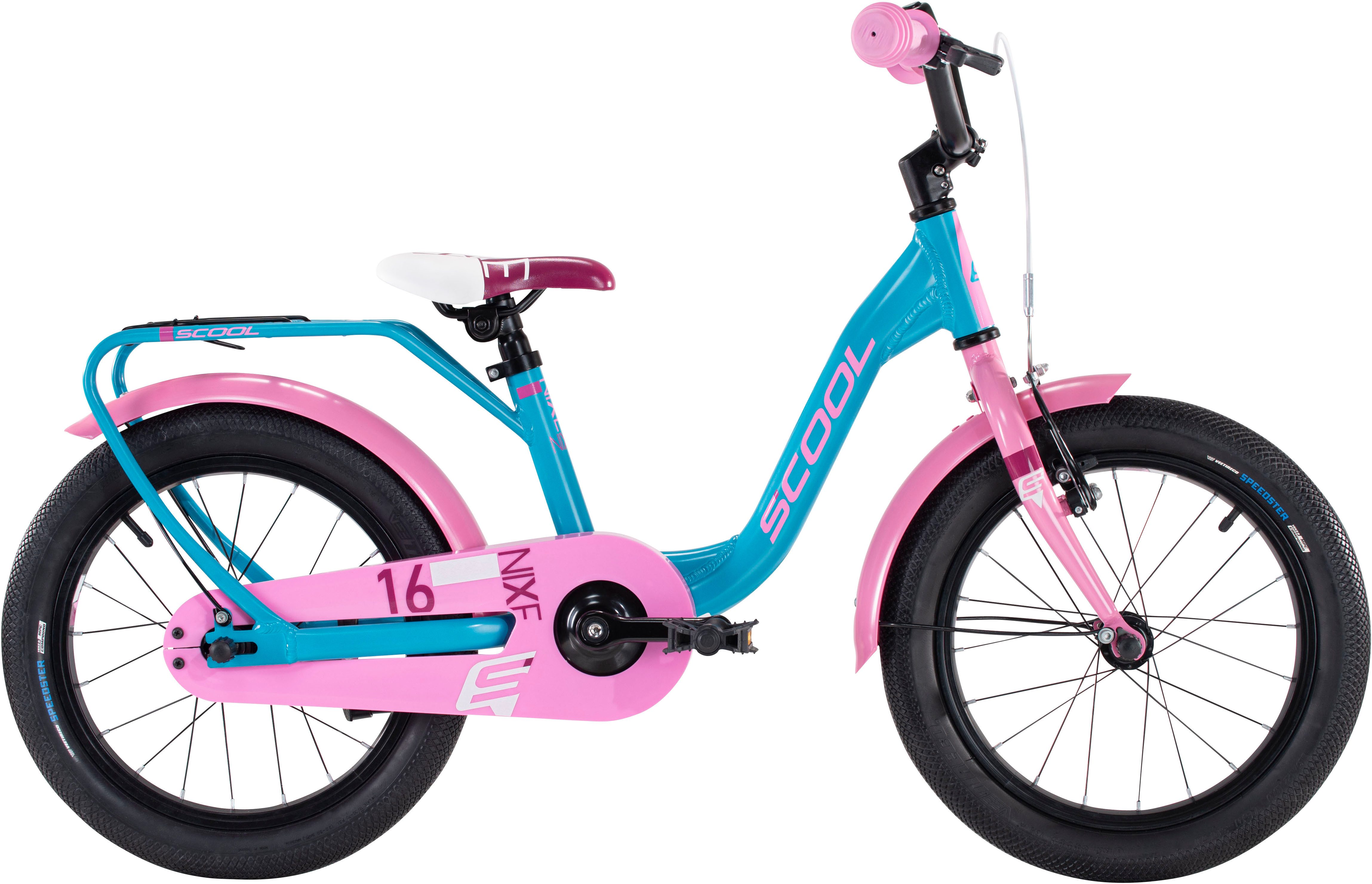 S’COOL Kinderfahrrad S'COOL niXe 16-1S - Ocean/Pink, 1 Gang, ohne Schaltung, Stützräder montierbar