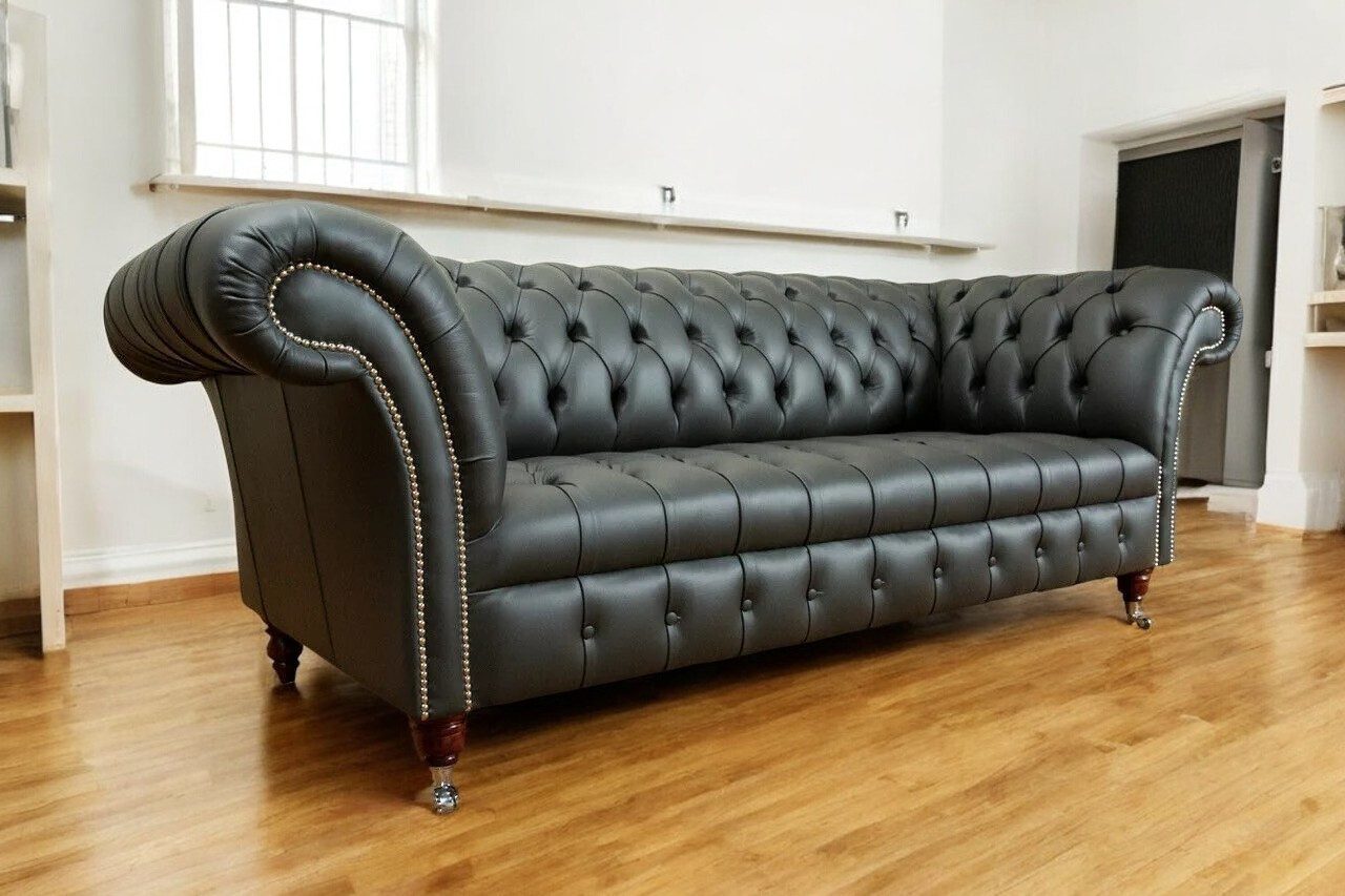JVmoebel Chesterfield-Sofa Wohnzimmer Chesterfield Design Sofas Dreisitzer 100% Leder Sofort, 1 Teile, Made in Europa