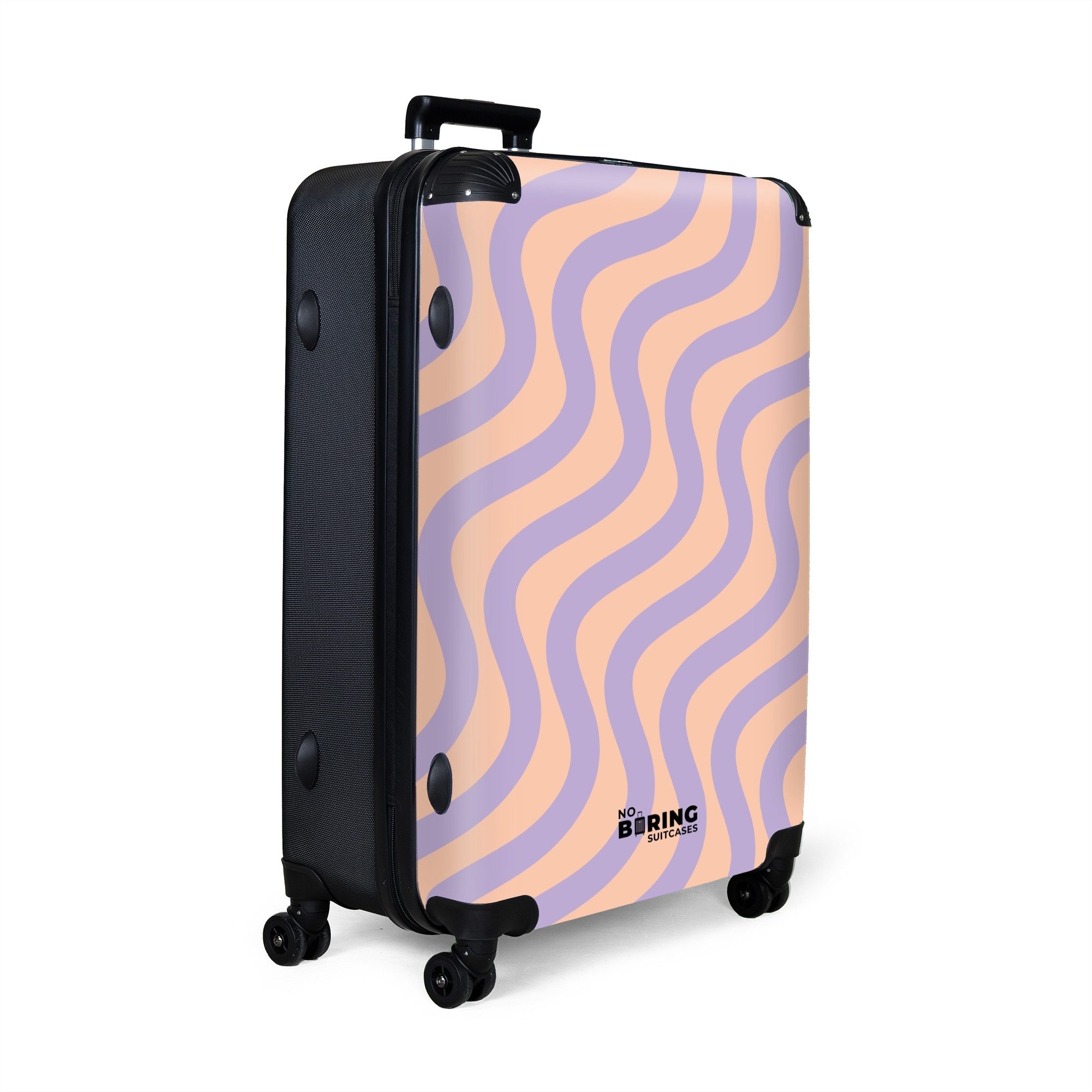 NoBoringSuitcases.com© Hartschalen-Trolley Rosa mit lila Wellenlinien günstig online kaufen