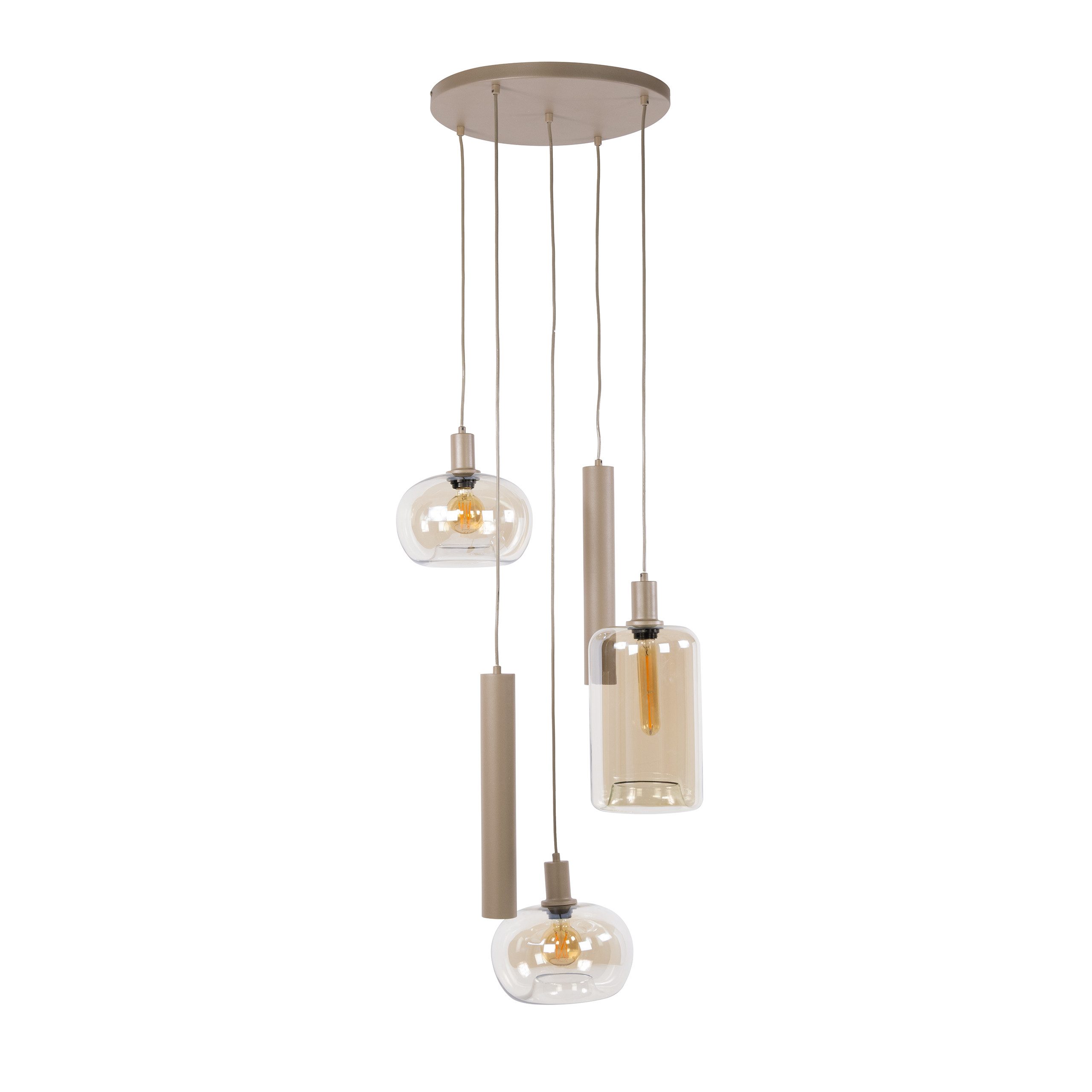 leven! Annekathrin Storkebaum Pendelleuchte Pendellampe SOHO 5 flammig Glas beige Hängelampe Ø 50 cm, ohne Leuchtmittel, Switch Control, separat schaltbare Lichtquellen, 5 flammig