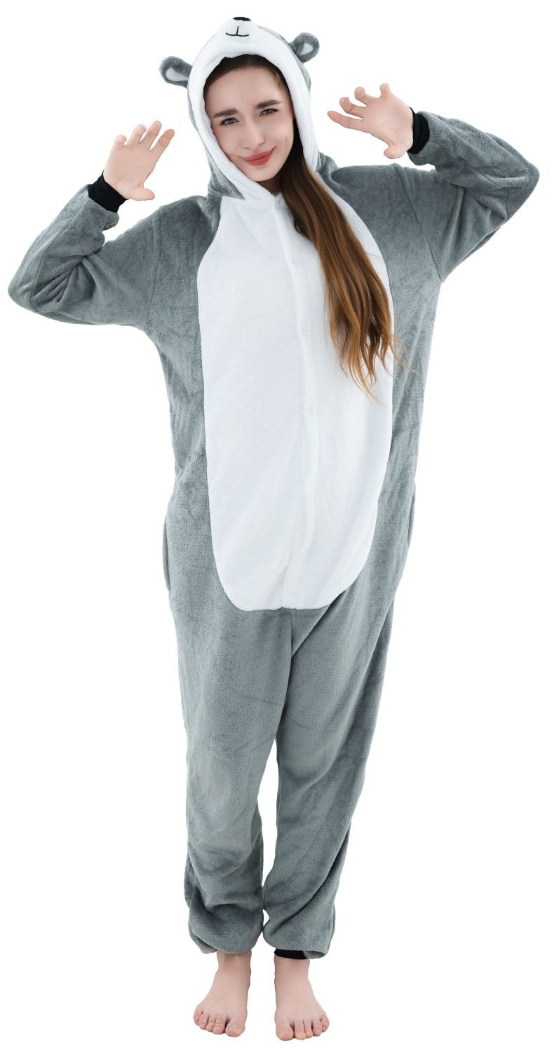 Corimori Partyanzug Onesie Ganzkörper Kostüm für Erwachsene, Husky-Kostüm Damen Herren Karneval Tier-Kostüme Husky Hund Wolf,L