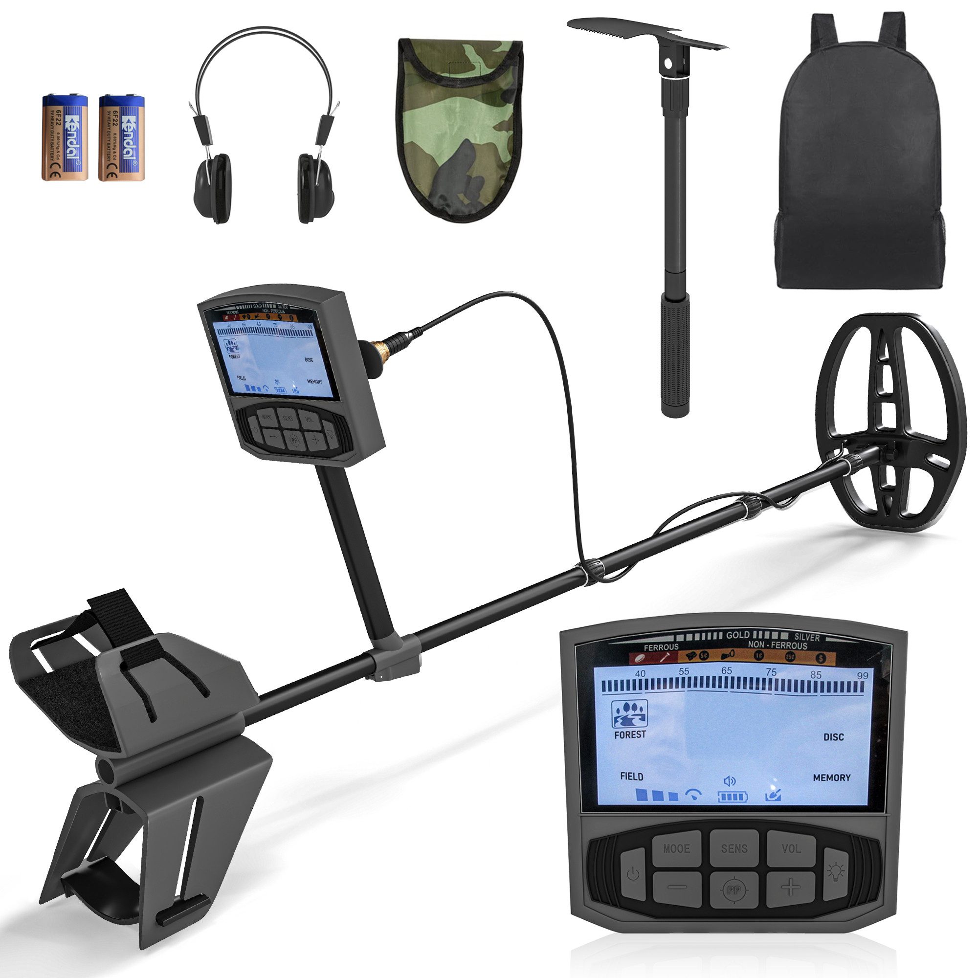 Outsunny Metalldetektor 5 Modi, tragbar, mit Alarm Spule LCD-Display, IP68 wasserdicht, für Hunt, Relikte, Dunkelgrau