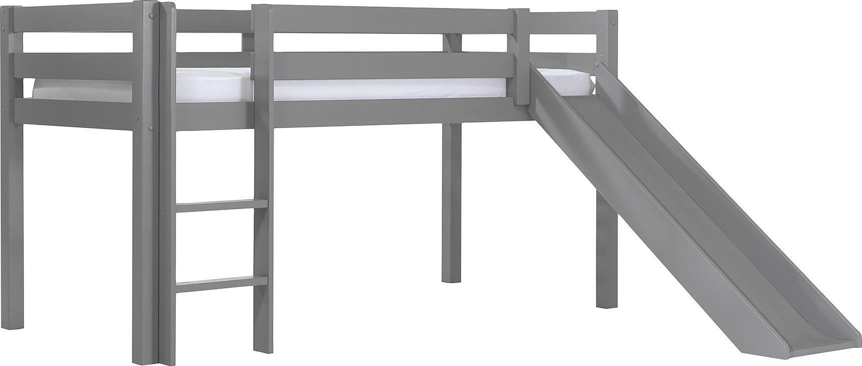 Vipack Hochbett Pino, inkl. Rolllattenrost, Leiter, Rutsche und Absturzschutz (B/H/T ca. 210x114x218cm, Kiefer massiv, stabil und standfest) in verschiedenen Farben erhältlich