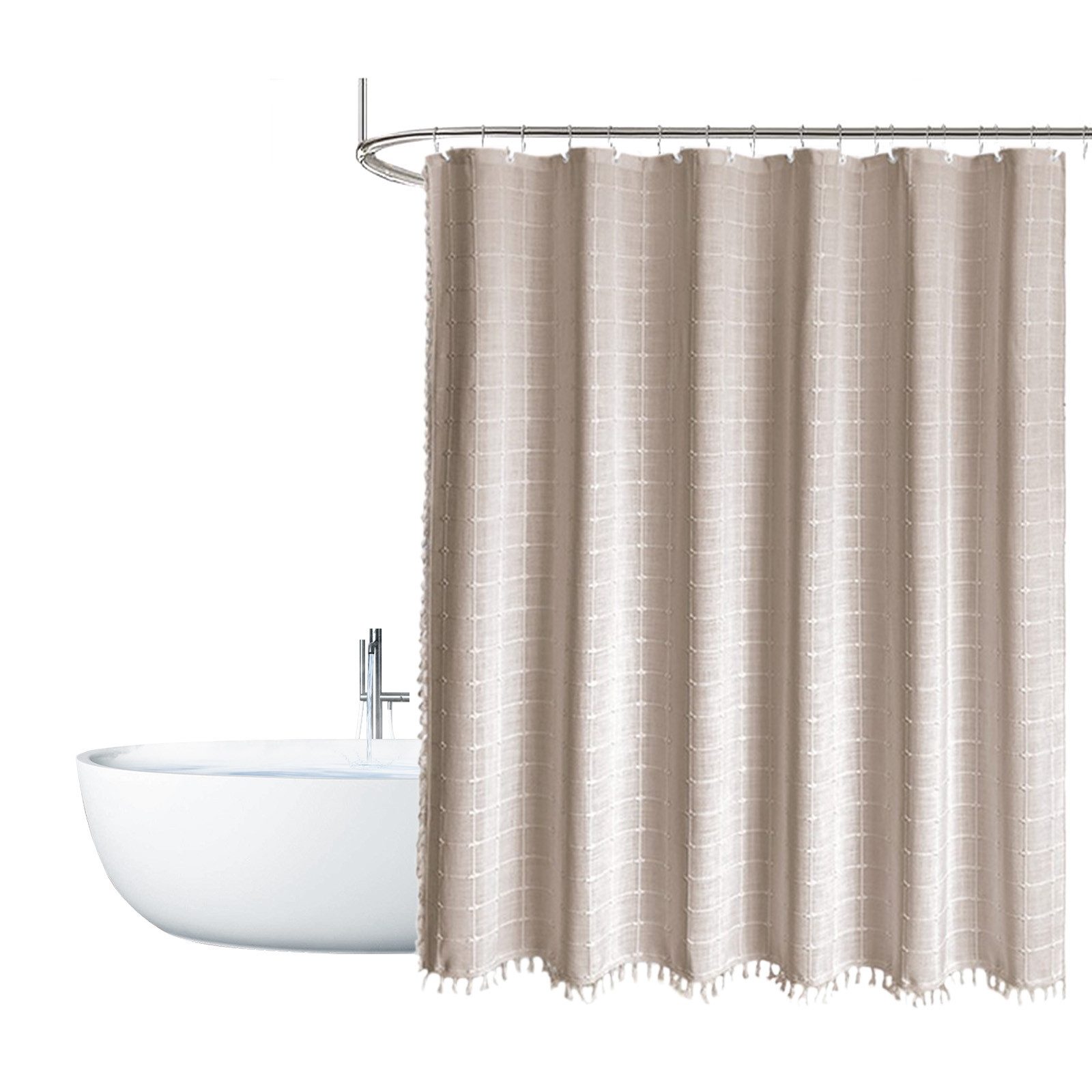 MODFU Duschvorhang Badezimmer Vorhang Душевые занавески Boho Moderne Stoffvorhang Breite 183 cm (Halbverdunkelnd Quasten Fensterbehandlung, 183x183 cm mit 12 Duschvorhangringe), pflegeleicht für Badezimmer Haus Hotel Wohnung Wohnmobil Wohnheim