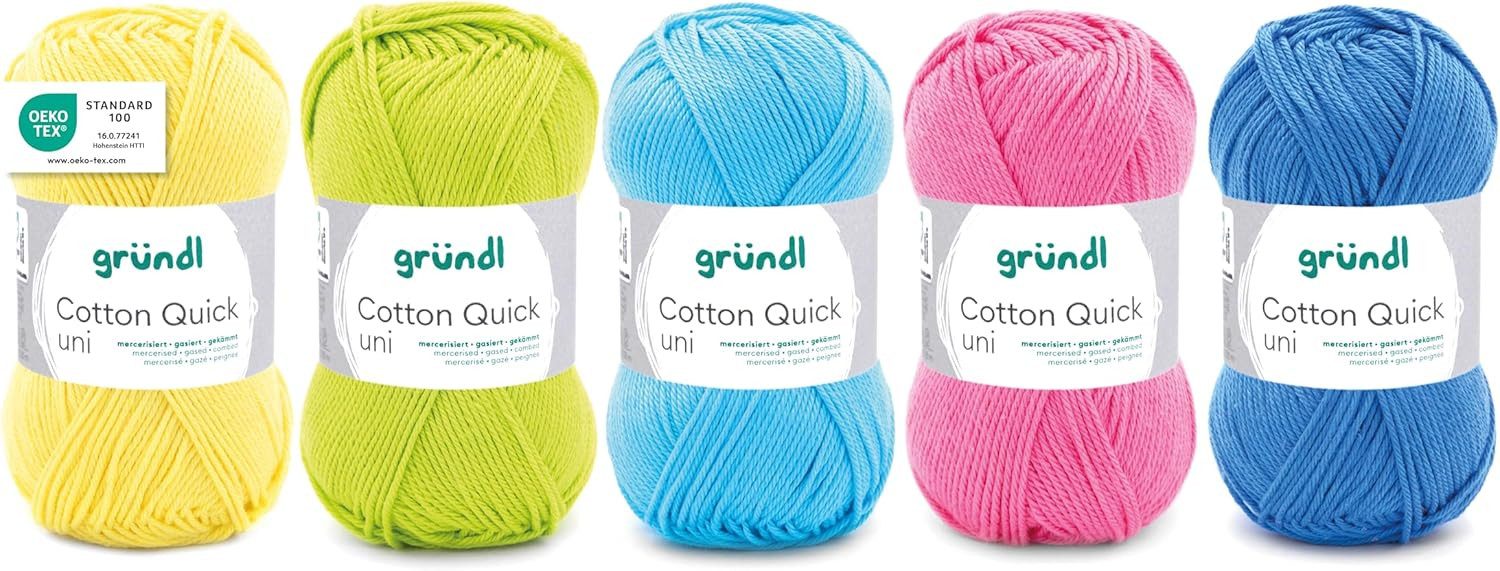 Gründl Cotton Quick uni - Wolle zum Häkeln und Stricken, 5 er Set Häkelwolle, 100% Baumwolle