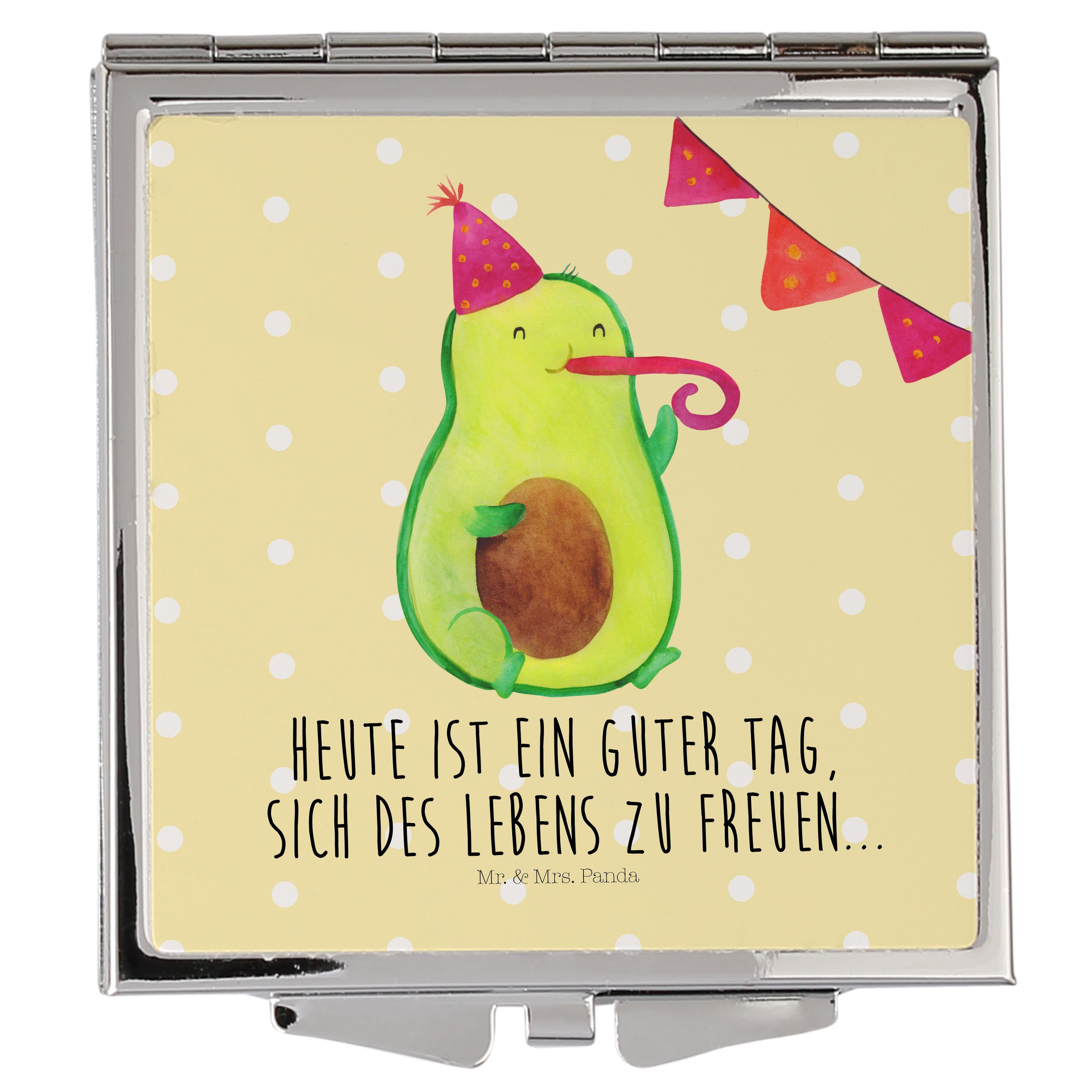 Mr. & Mrs. Panda Kosmetikspiegel Avocado Party - Gelb Pastell - Geschenk, silber, Veggie, Happy Birthd (1-St)