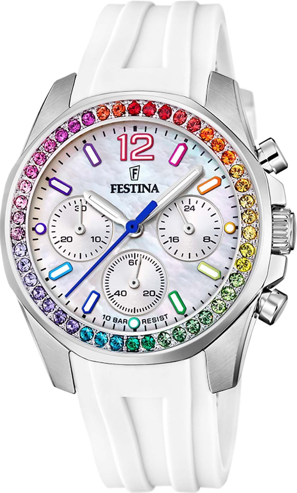 Festina Chronograph Boyfriend, F20610/2, Armbanduhr, Quarzuhr, Damenuhr, Stoppfunktion