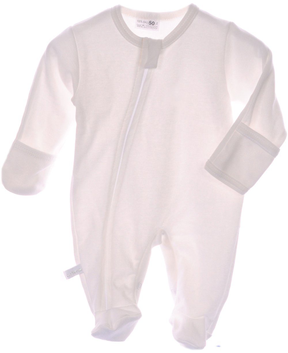 Strampler Schlafstrampler Overall Baby Schlafanzug in Creme mit Kratzschutz