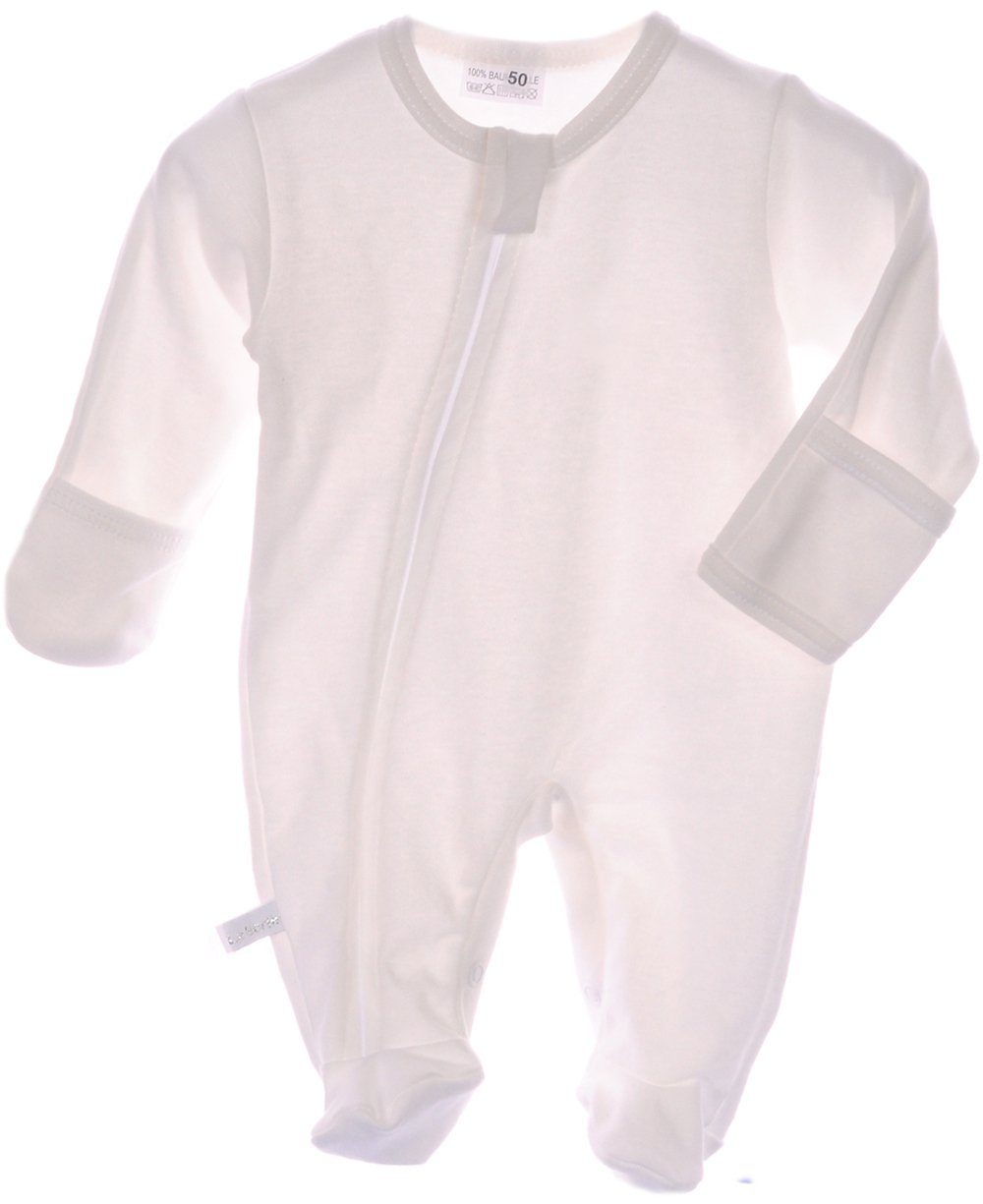 Baby Strampler Overall Schlafanzug cremeweiß mit Stickerei NEU mit Etikett 