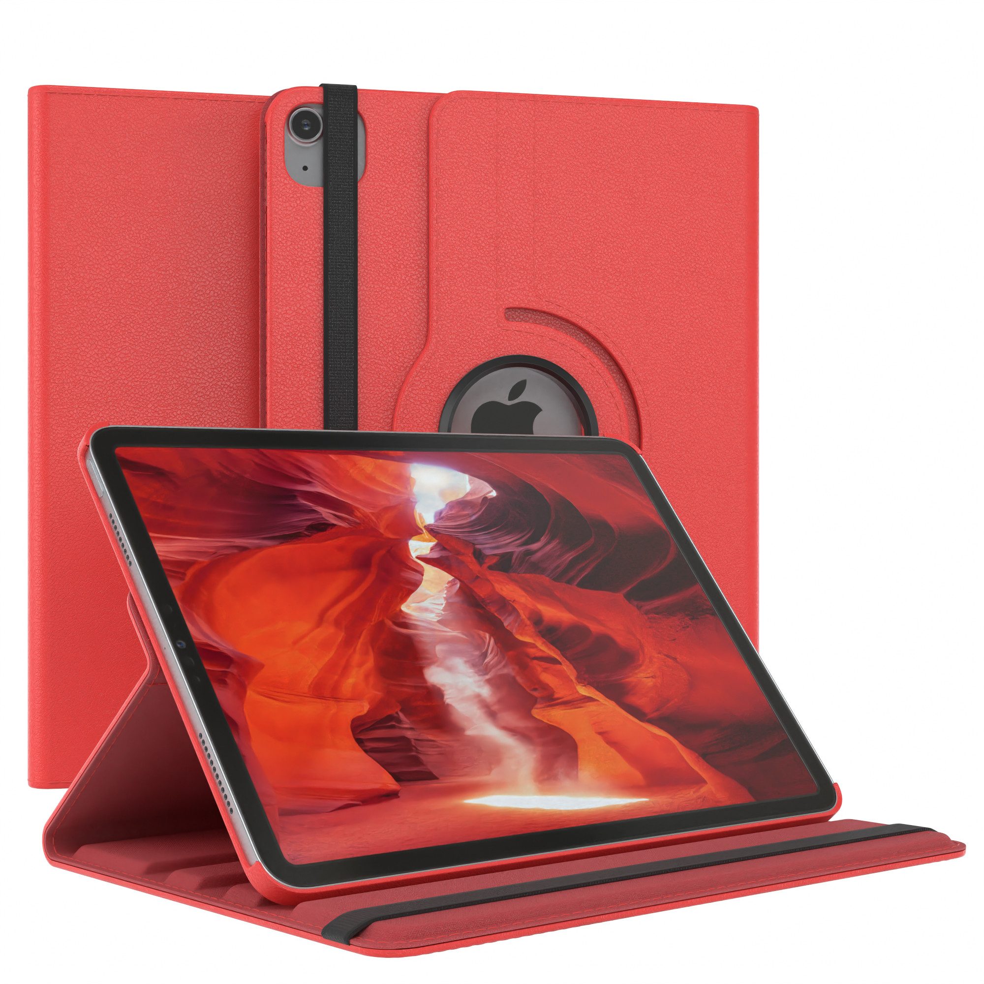 EAZY CASE Tablet-Hülle Rotation Case für iPad Air 4/Air 5 (2020/2022) 10,9 Zoll, Tabletcase Flipcover Smart kratzfest Hülle aufstellbar drehend Rot