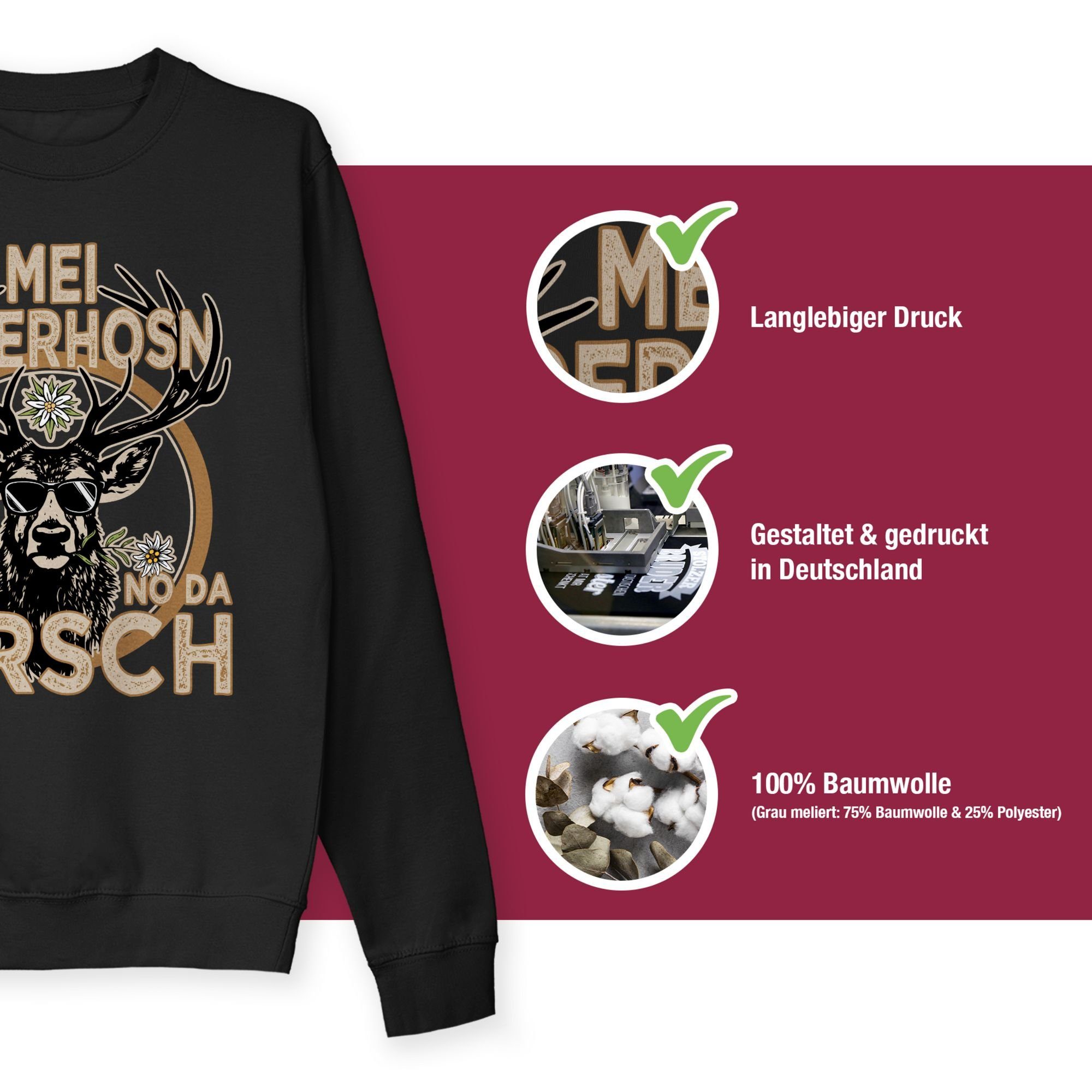 Shirtracer Sweatshirt Trachten Outfit Lederhose Herren 3 für der Oktoberfest (1-tlg) Mode Spruch Trägt Schwarz Hirsch