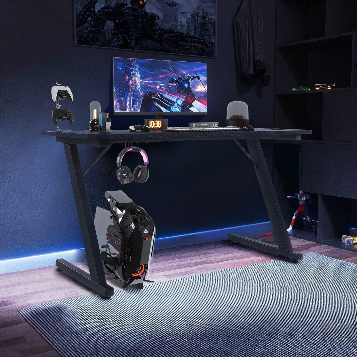 HOMALL Gamingtisch Gaming Tisch Computertisch Schreibtisch 120 x 60 cm, Z-Frame (Gamer Tisch,Schreibtisch,Ergonomischer PC-Schreibtisch mit Kopfhörerhaken,PC Tisch,1-St)