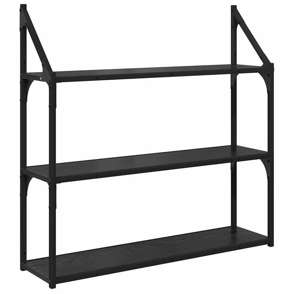 vidaXL Regal Wandregal Wandhalterung Schwarz Eichen-Optik 80 x 21 x 78,5 cm, 1-tlg.