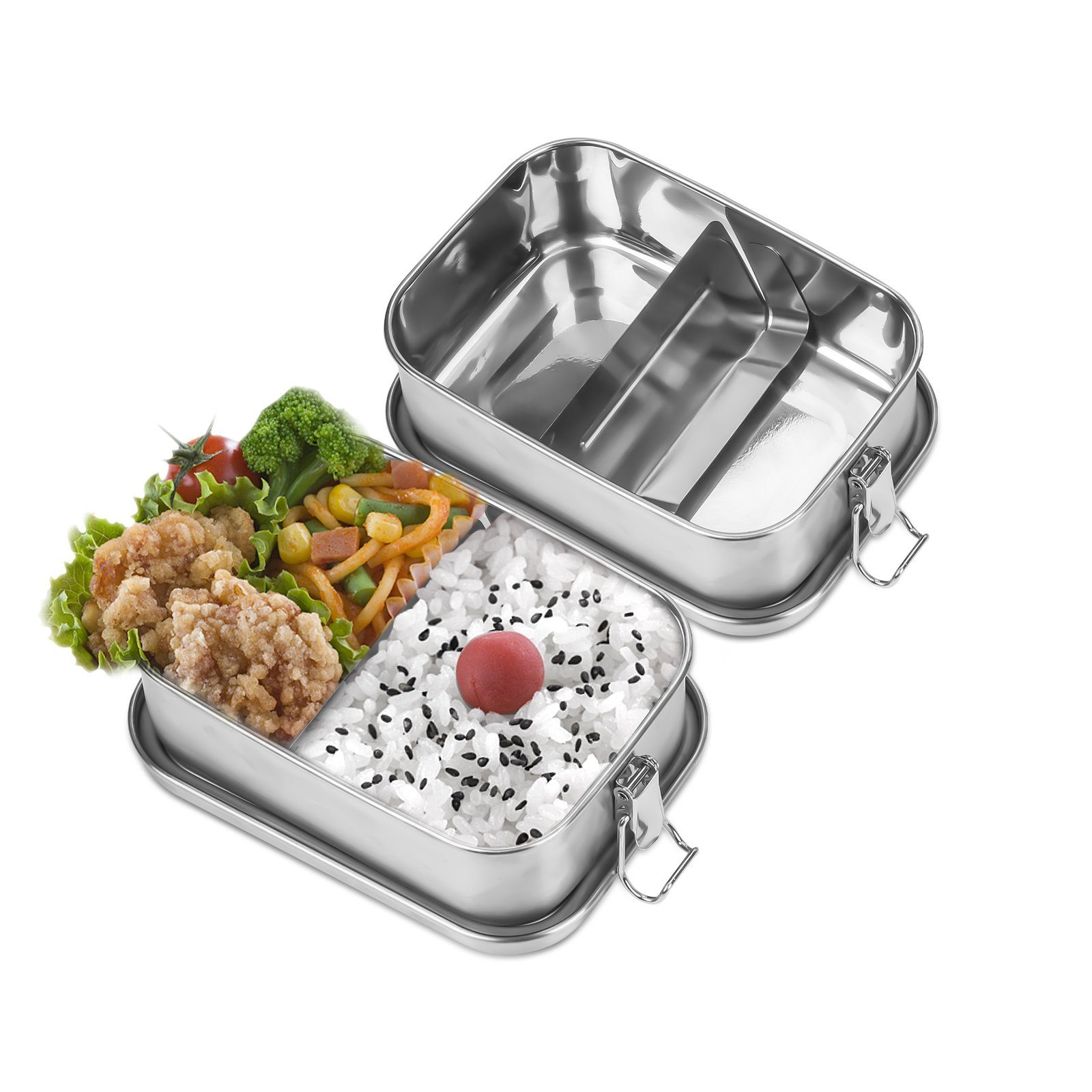 Brotdose (abnehmbar) 800ml 800-1400ml Lunchbox BPA frei Lunchbox Brotdose Silber Metall Clanmacy Edelstahl, Fächern Thermobehälter