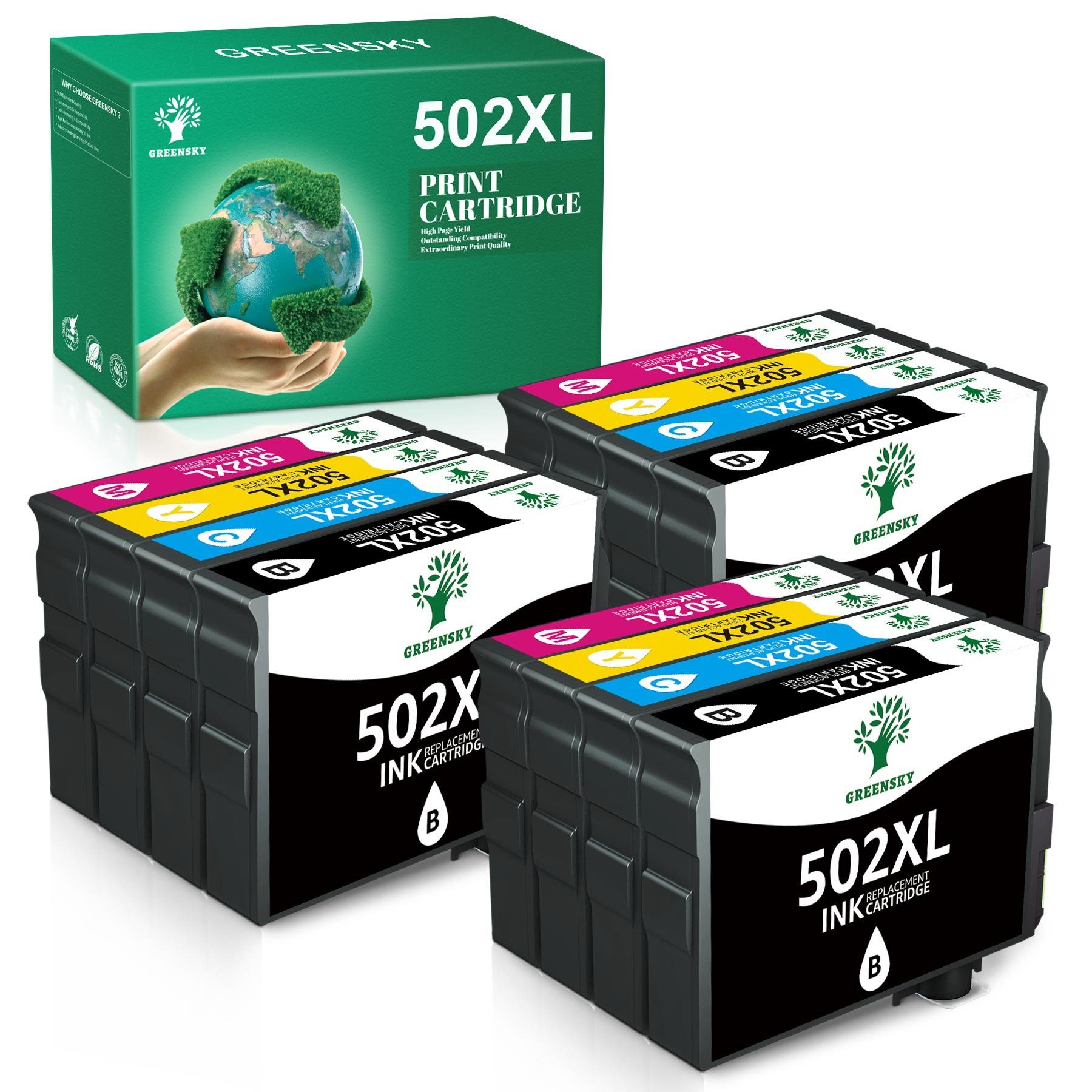 XL 3Schwarz/3Magenta/3Gelb/3Cyan 5105 XP (inklusive Ersatz chip, WF-2860DWF Multipack für Tintenpatrone 502 EPSON XP Greensky 5100 WF-2865DWF)