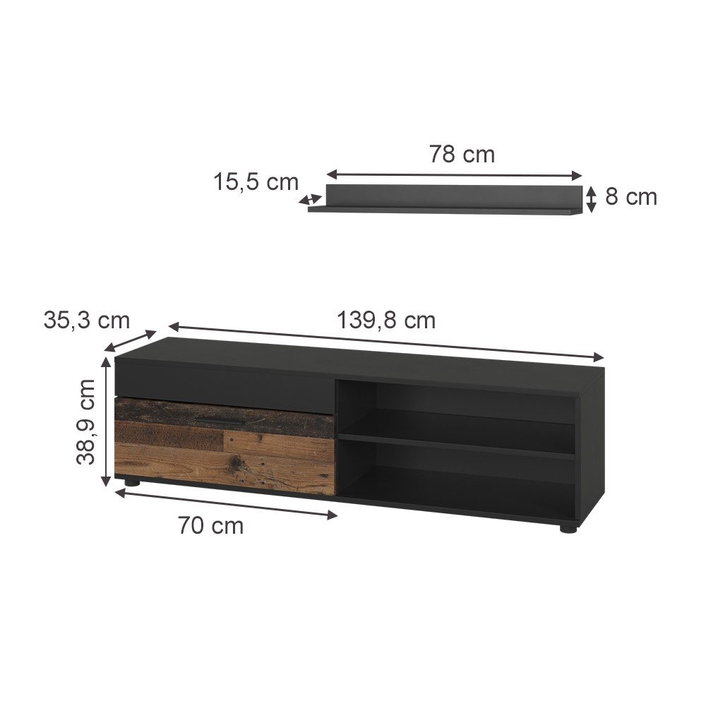 Vicco Wohnwand Berno, Schwarz/Oldstyle, mit 1 günstig online kaufen